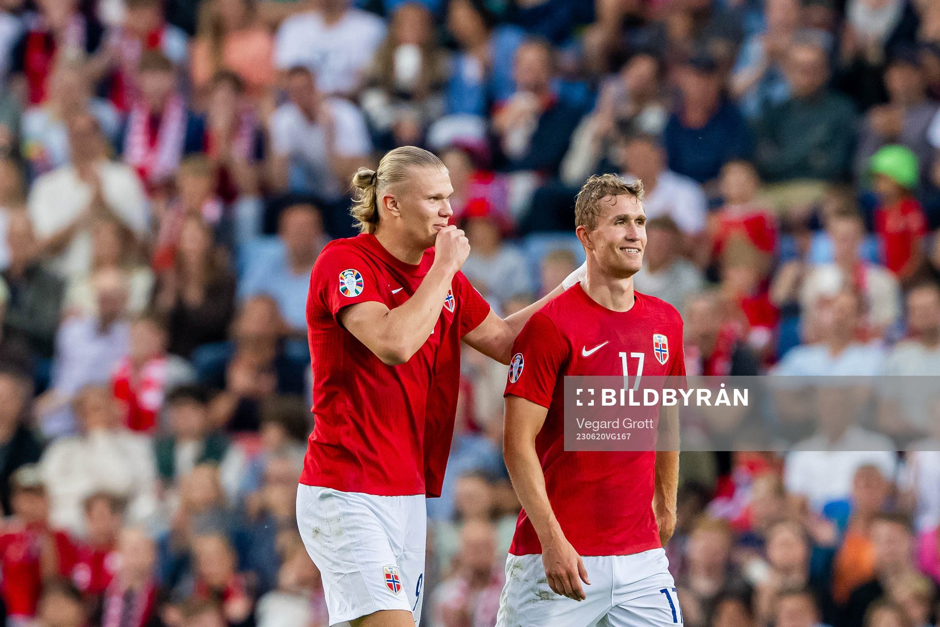 Erling Braut Haaland and Ola Solbakken of Norway