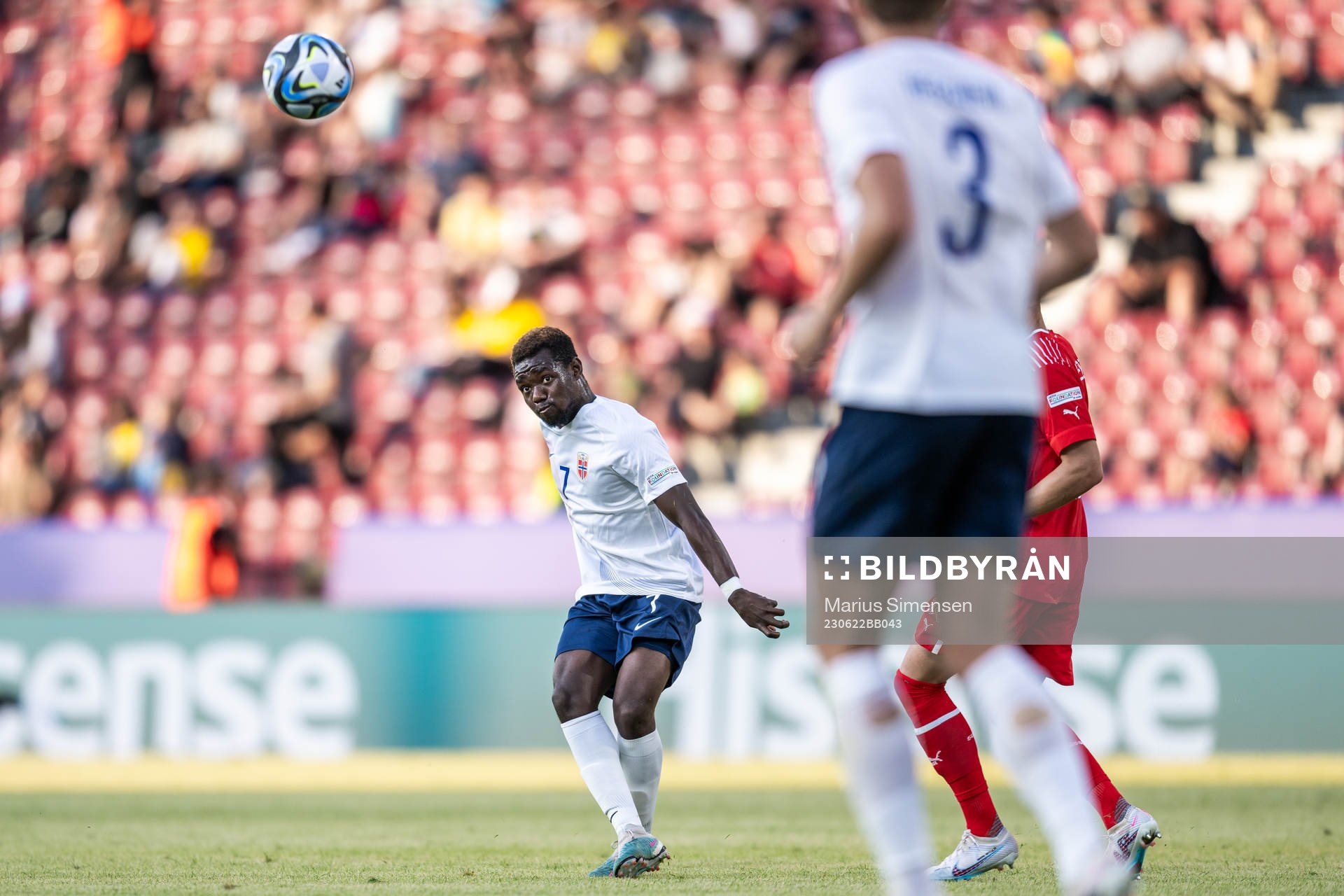 Joshua Gaston Kitolano of Norway during the UEFA European Under-21 Championship group stage football match between Norway and Switzerland on June 22, 2023 in Cluj-Napoca. 