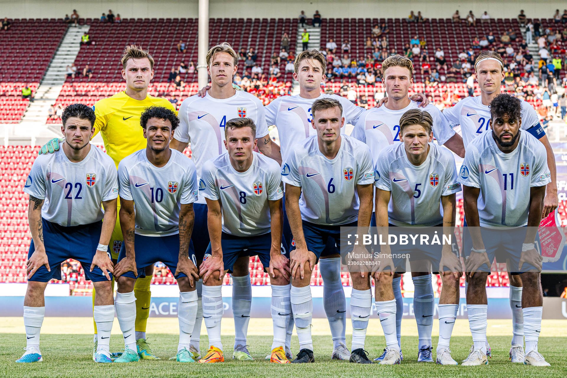 The starting eleven of Norway, from the top left;
