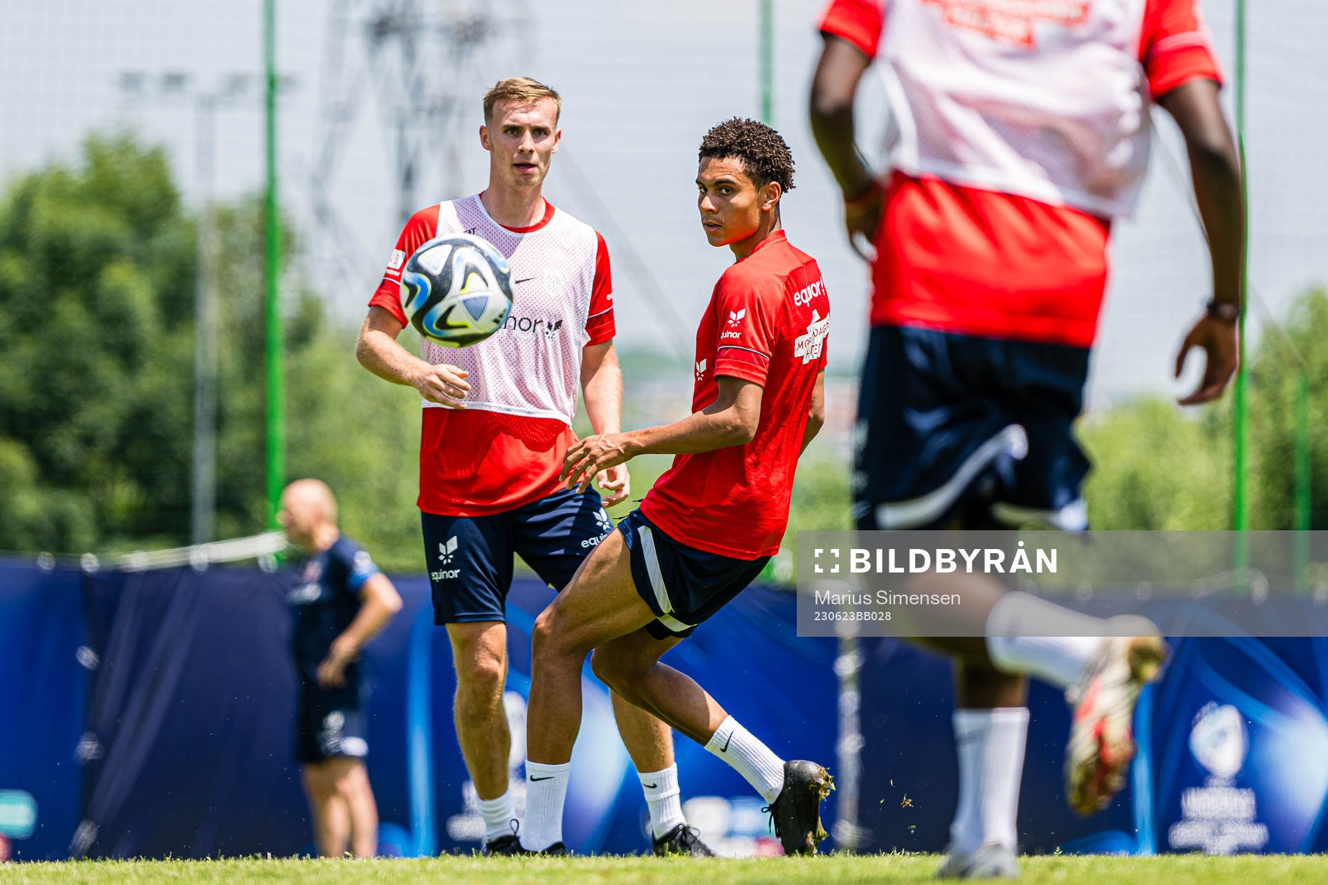 Sivert Heggheim Mannsverk and Antonio Nusa of the Norwegian