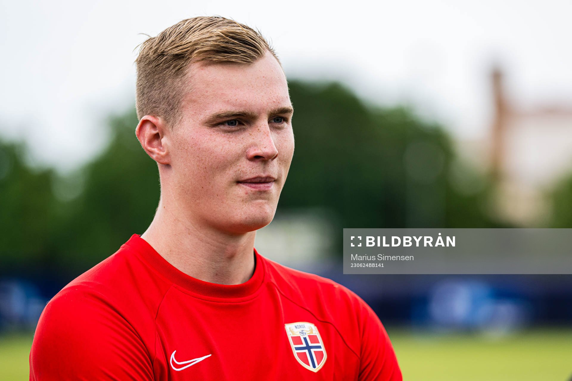 Kristoffer Klaesson of the Norwegian under-21 national football team during a training session on June 24, 2023 in Cluj-Napoca. 