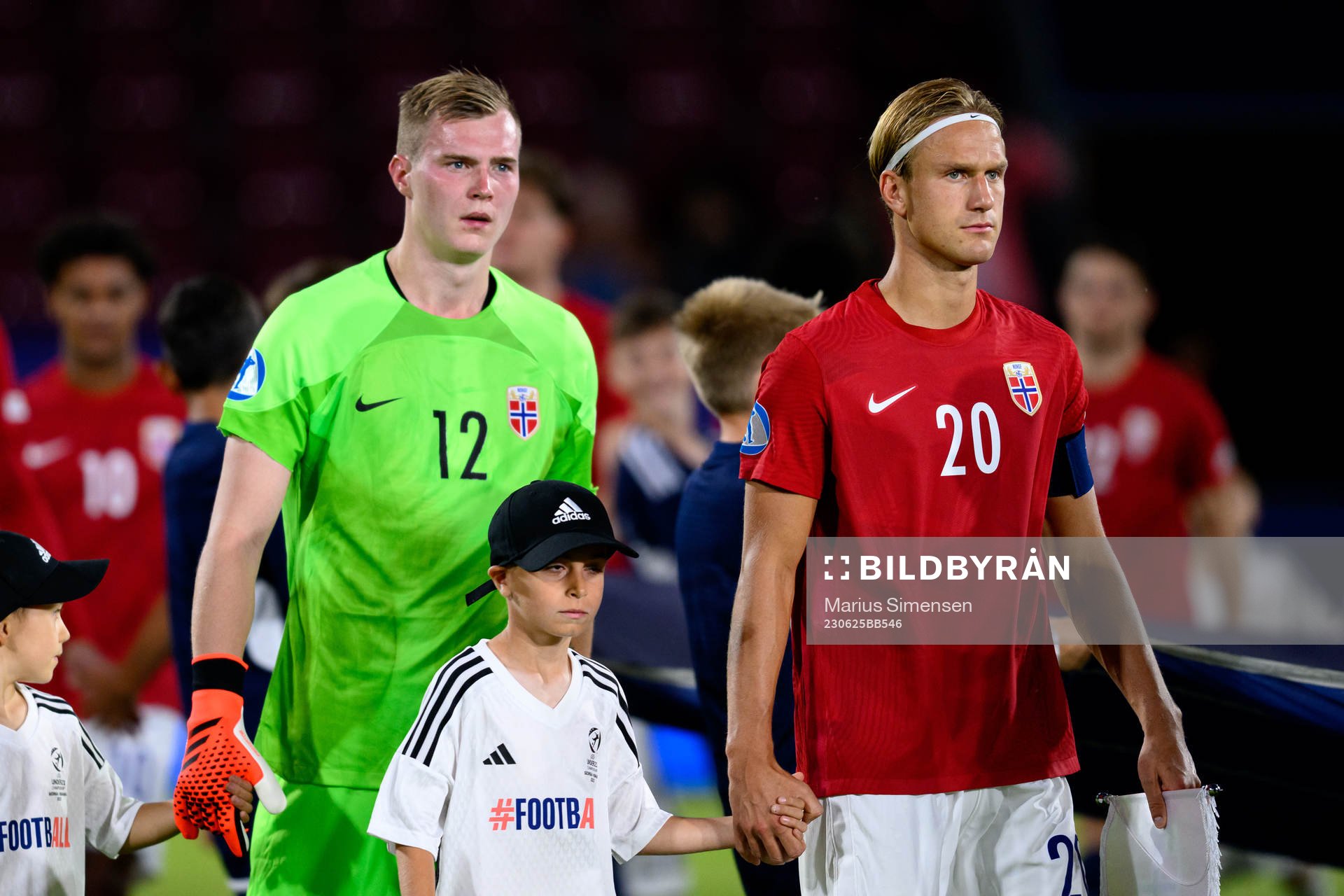 Goalkeeper Kristoffer Klaesson and Erik Botheim of Norway
