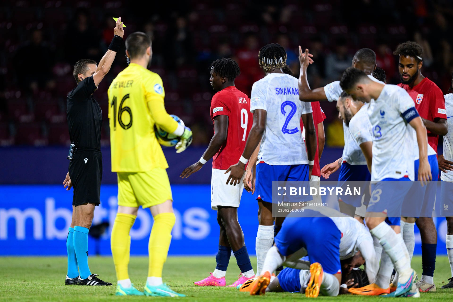 Seedy Ahmed Tijan Jatta of Norway receives a yellow card