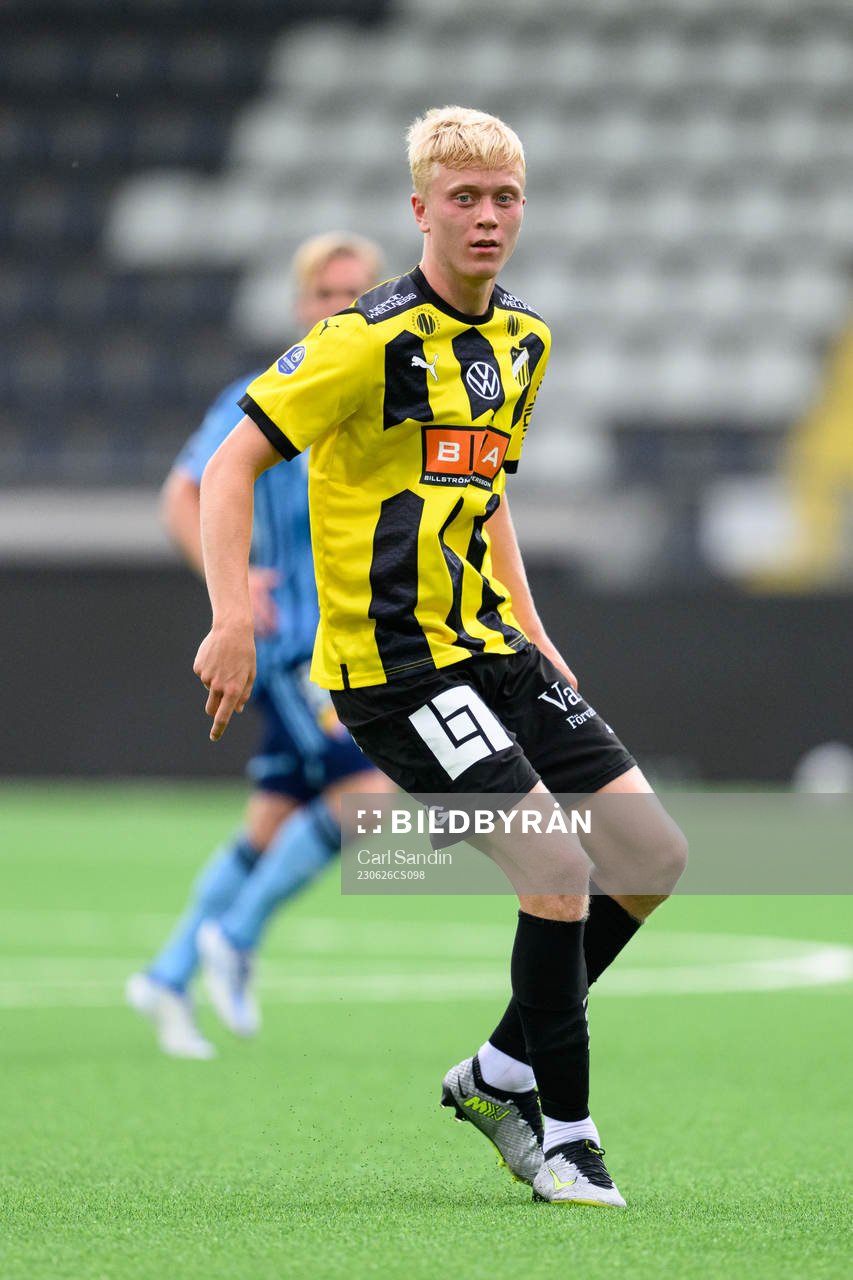 Häckens Isak Brusberg under träningsmatchen i fotboll mellan Häcken och Djurgården den 26 juni 2023 i Göteborg. 