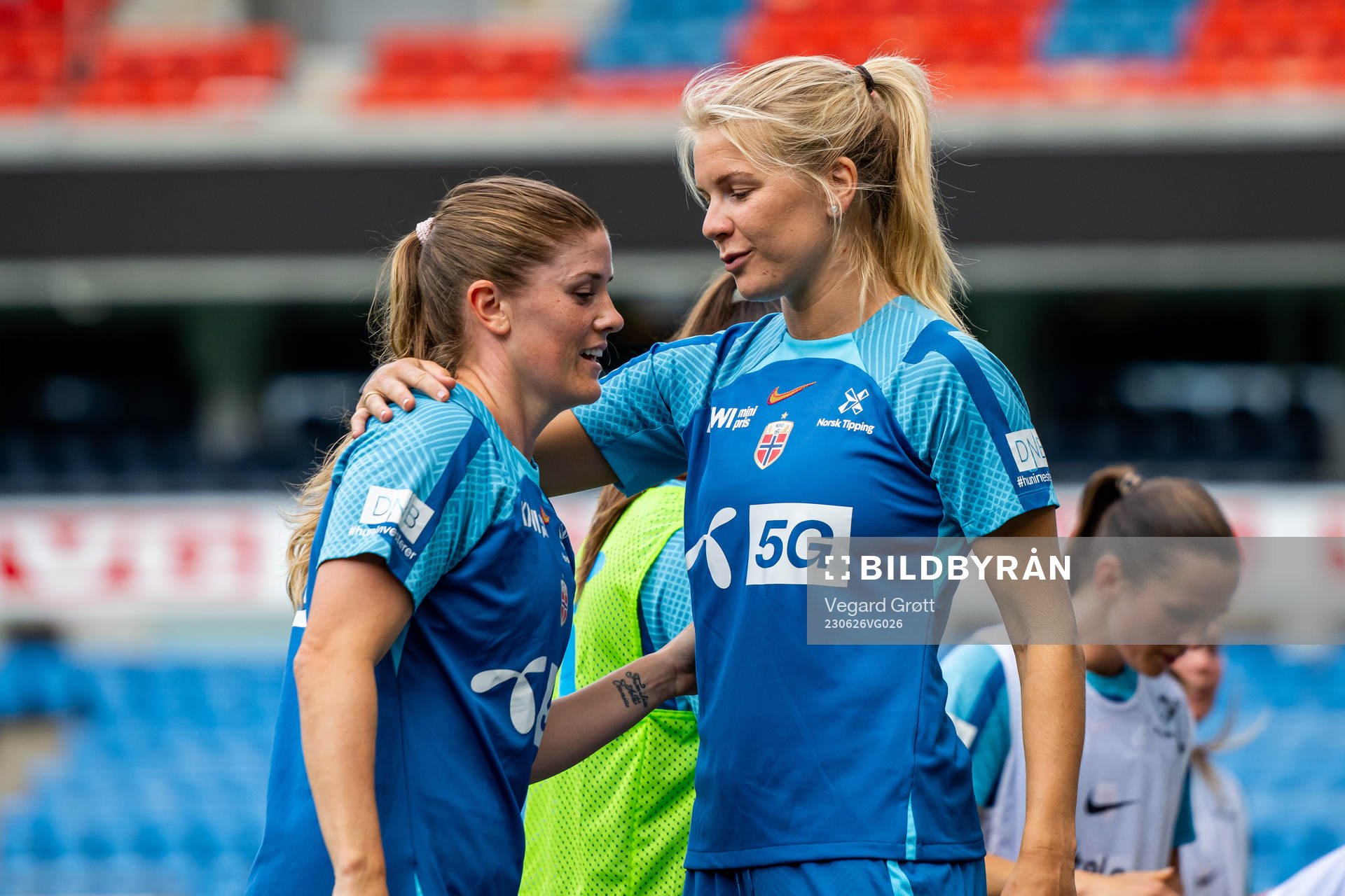 Maren Mjelde and Ada Hegerberg of the Norwegian women's