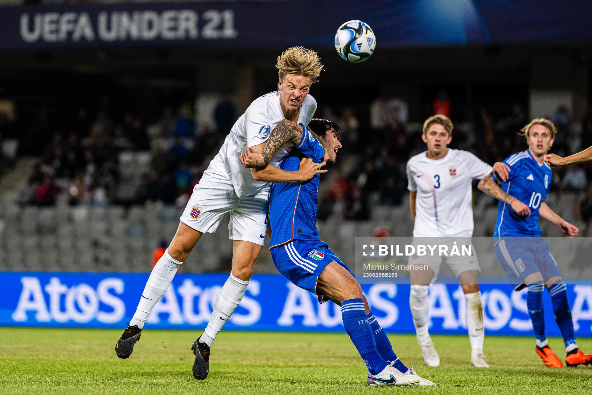 Jesper Norman Daland of Norway during the UEFA European Under-21 Championship group stage football match between Italy and Norway on June 28, 2023 in Cluj-Napoca.
