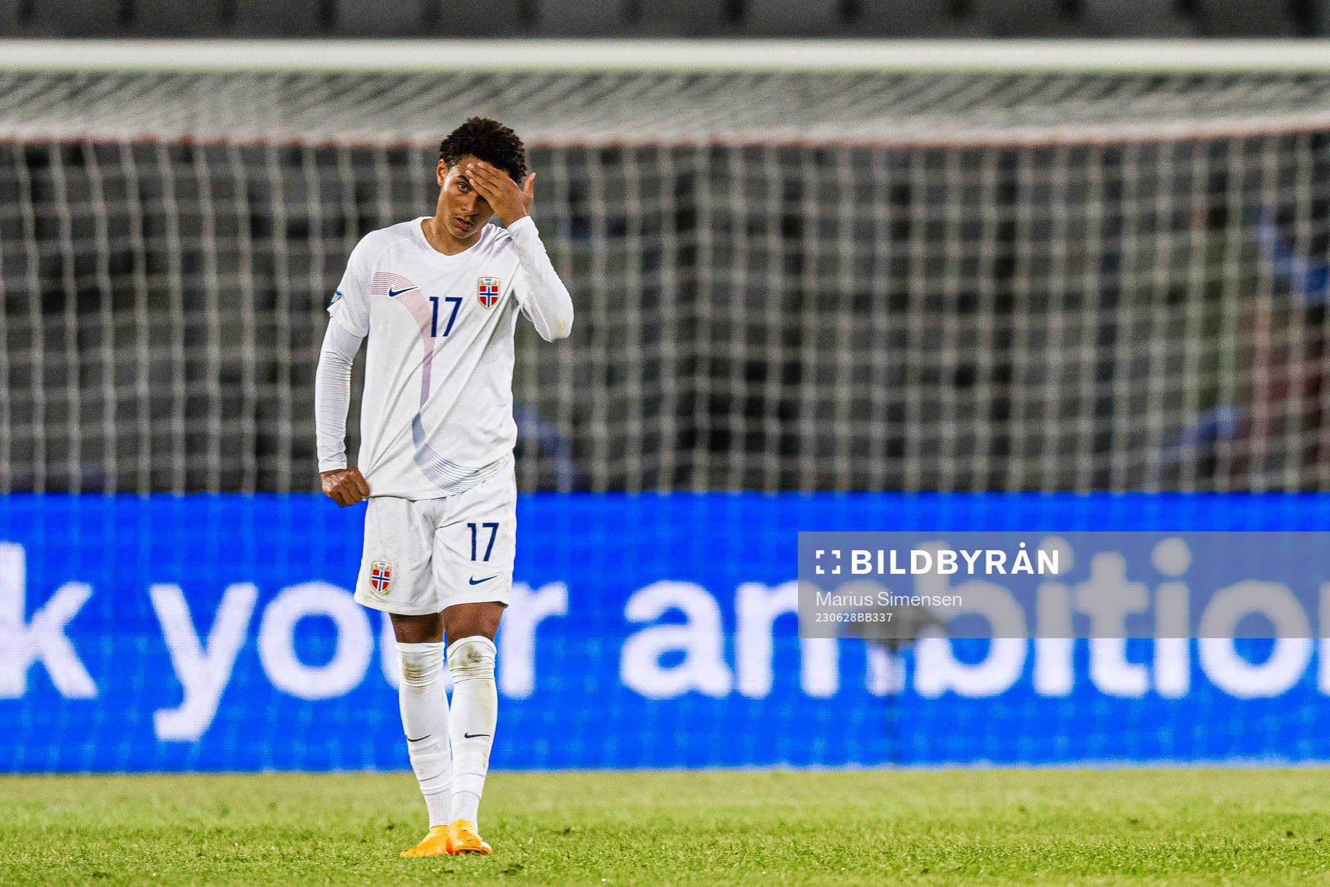 Antonio Nusa of Norway looks dejected