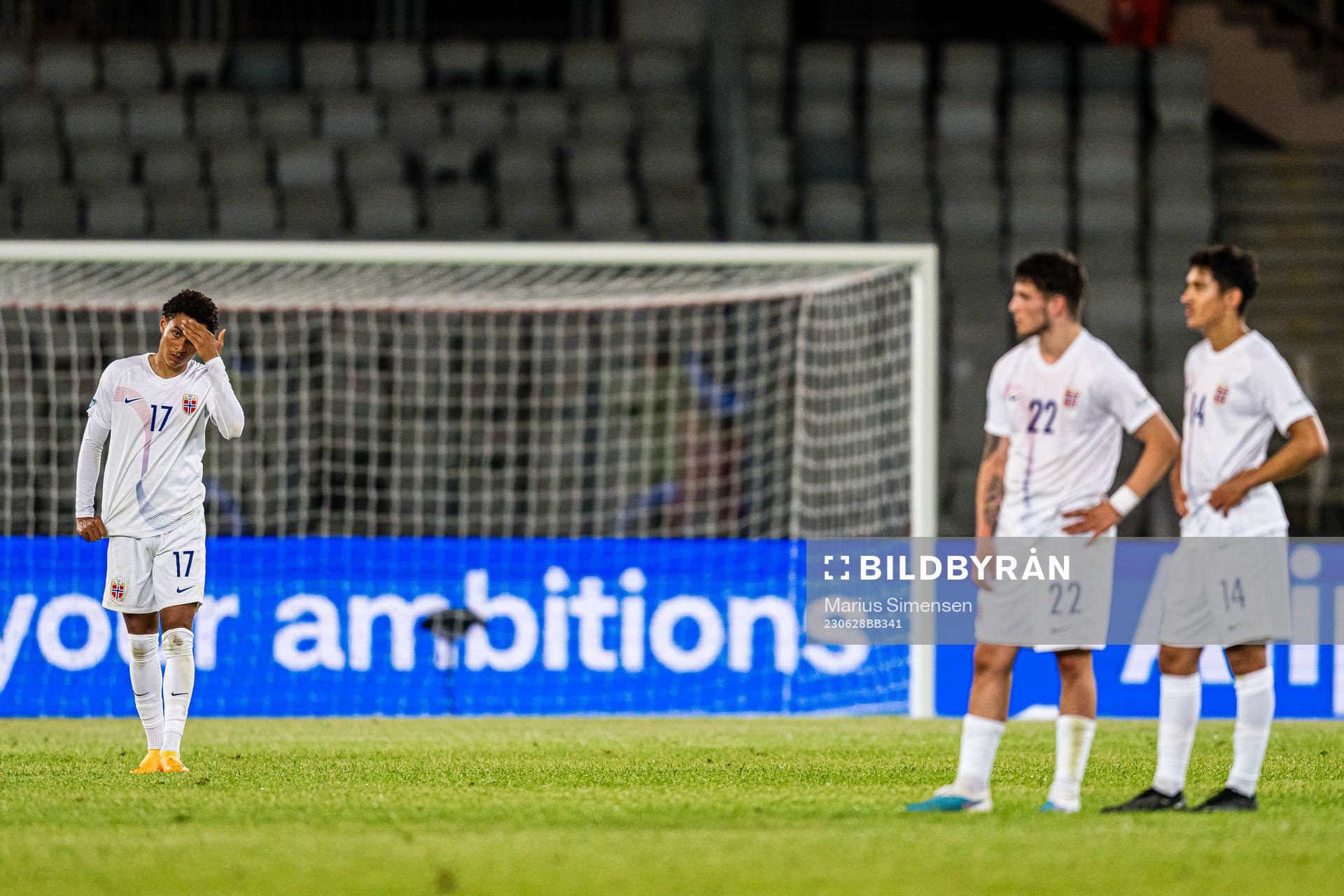 Antonio Nusa of Norway looks dejected