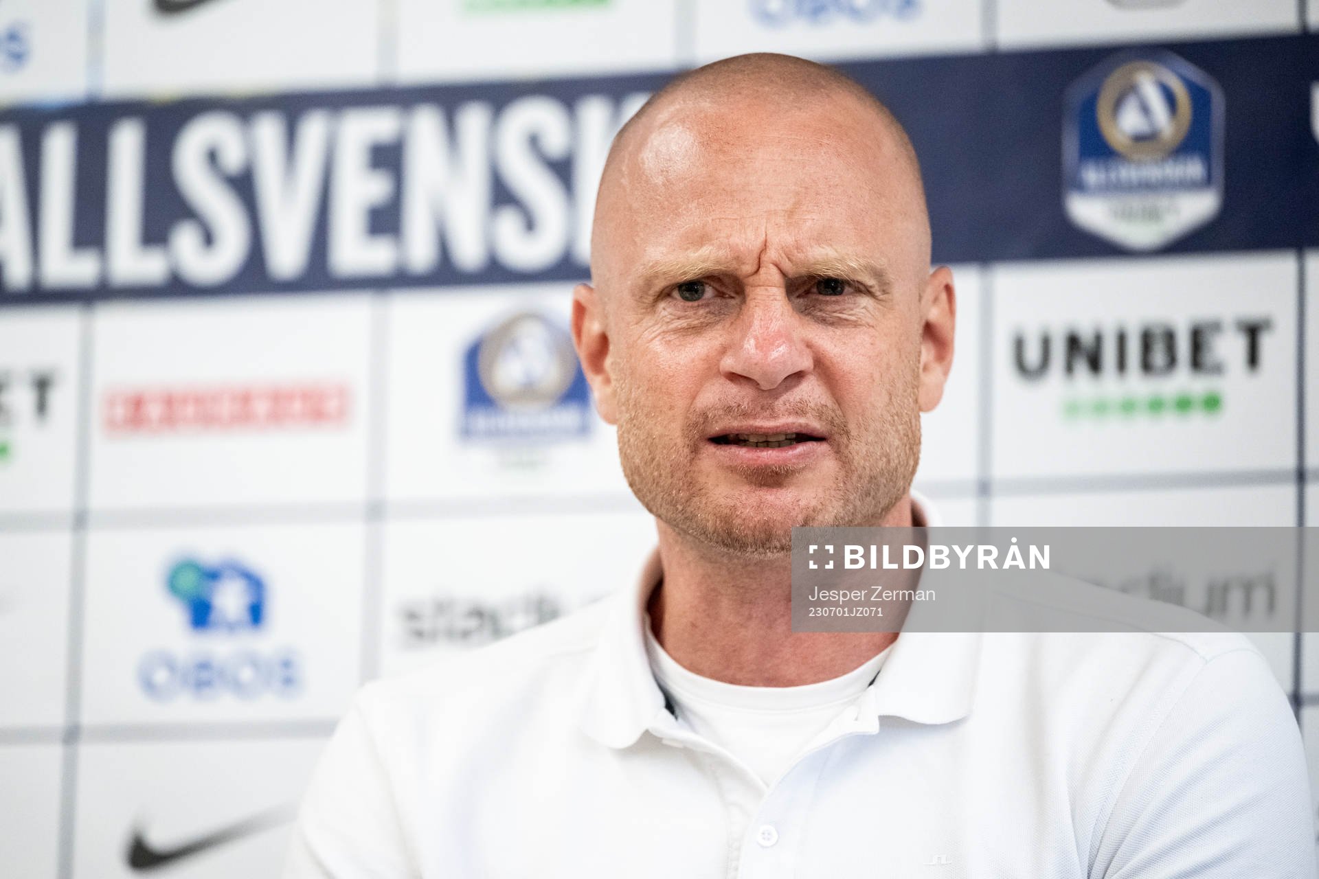 AIKs tränare Andreas Brännström under presskonferensen efter fotbollsmatchen i Allsvenskan mellan Brommapojkarna och AIK den 1 juli 2023 i Stockholm.