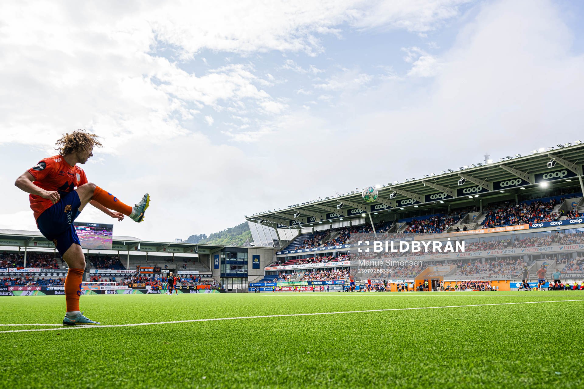 Alexander Munksgaard of Aalesund during the Eliteserien match between Aalesund and Rosenborg on July 2, 2023 in Ålesund.