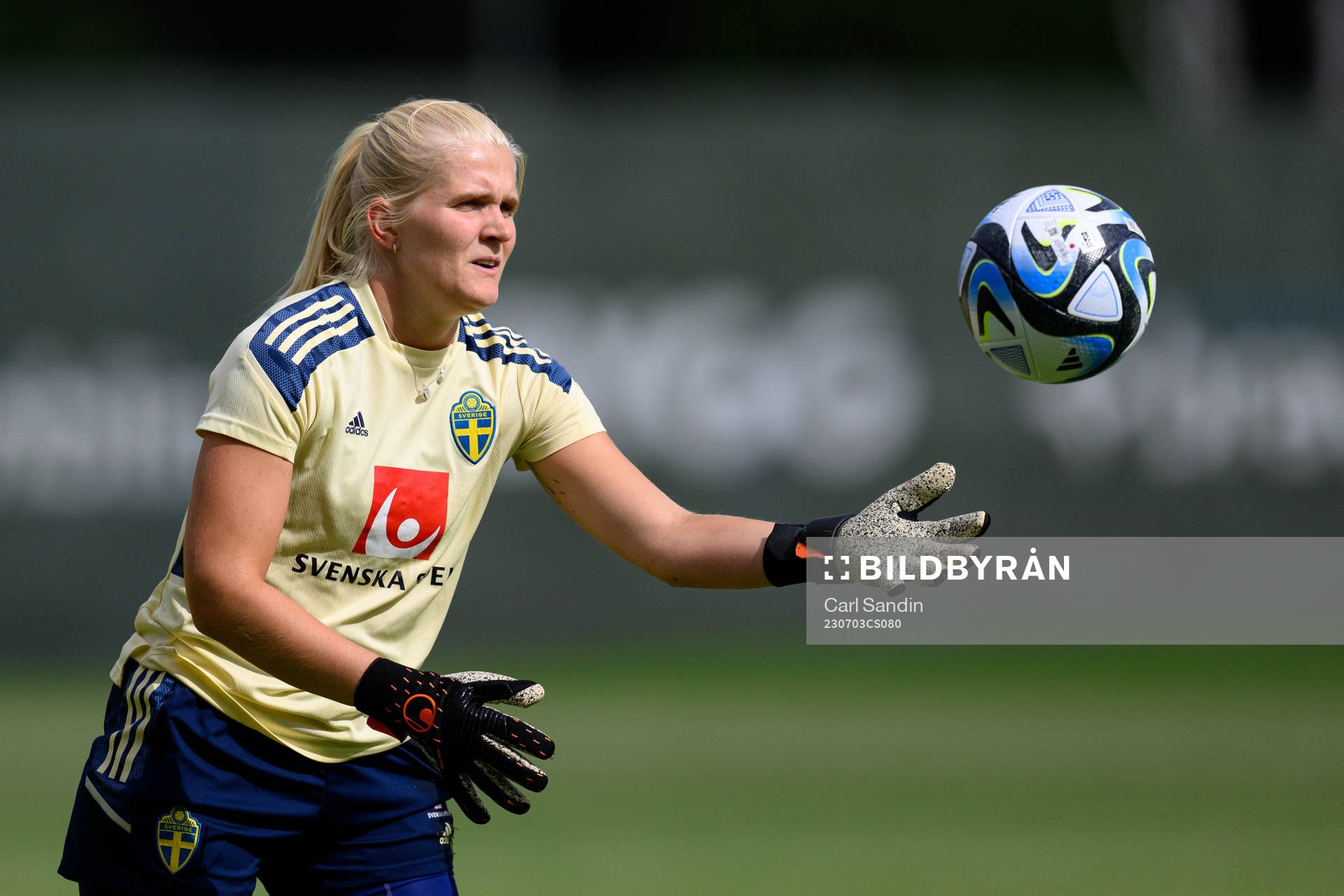 Goalkeeper Emma Holmberg at a training session with the