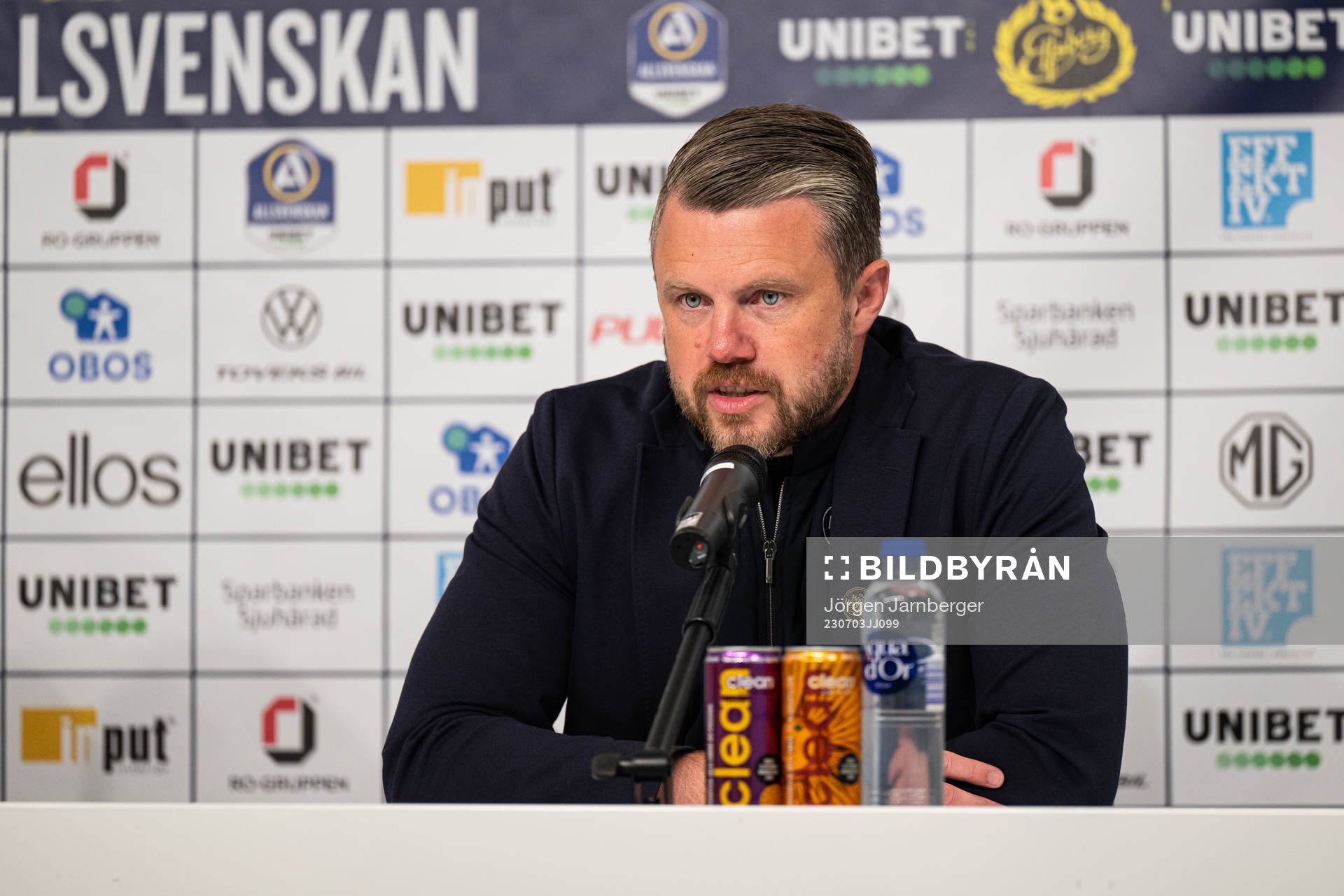 Elfsborgs manager Jimmy Thelin under presskonferensen efter fotbollsmatchen i Allsvenskan mellan Elfsborg och Hammarby den 3 juli 2023 i Borås.