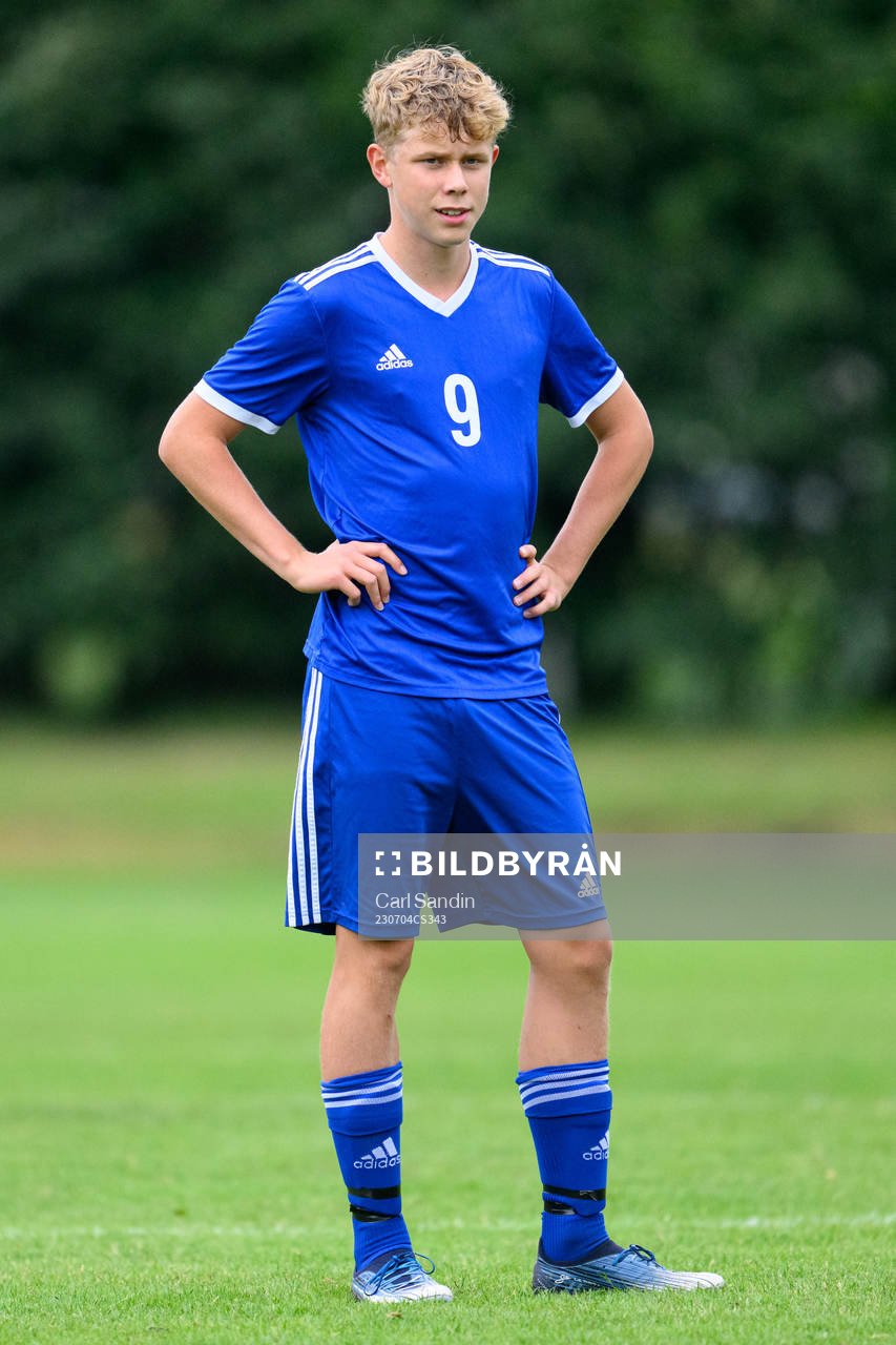 Vincent Lind under en fotbollsmatch på SvFF:s riksläger för P15 den 4 juli 2023 i Halmstad. 