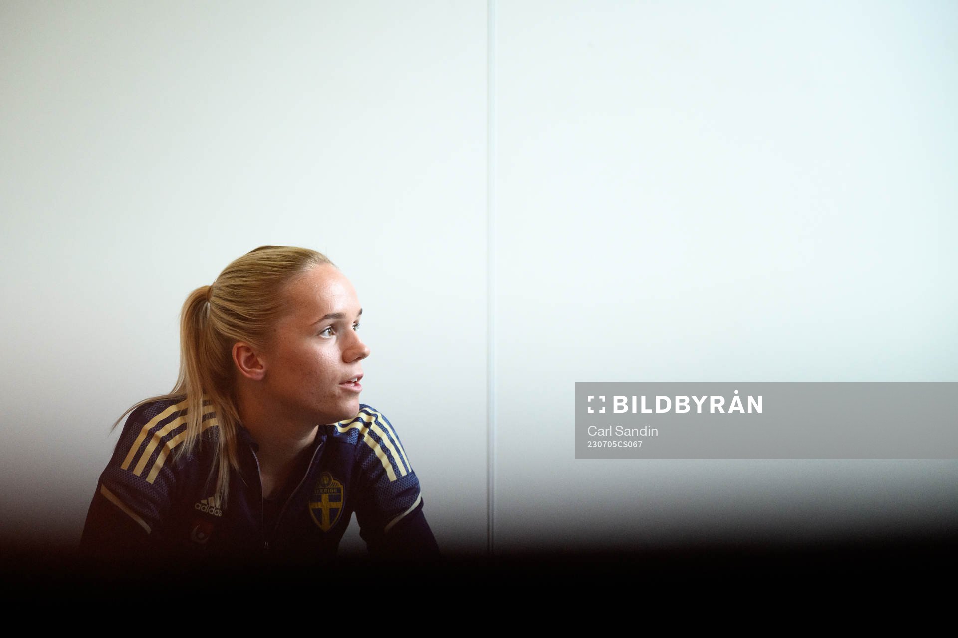 Hanna Lundkvist on a press meeting with the Swedish women's national football team on July 5, 2023 in Gothenburg. 
