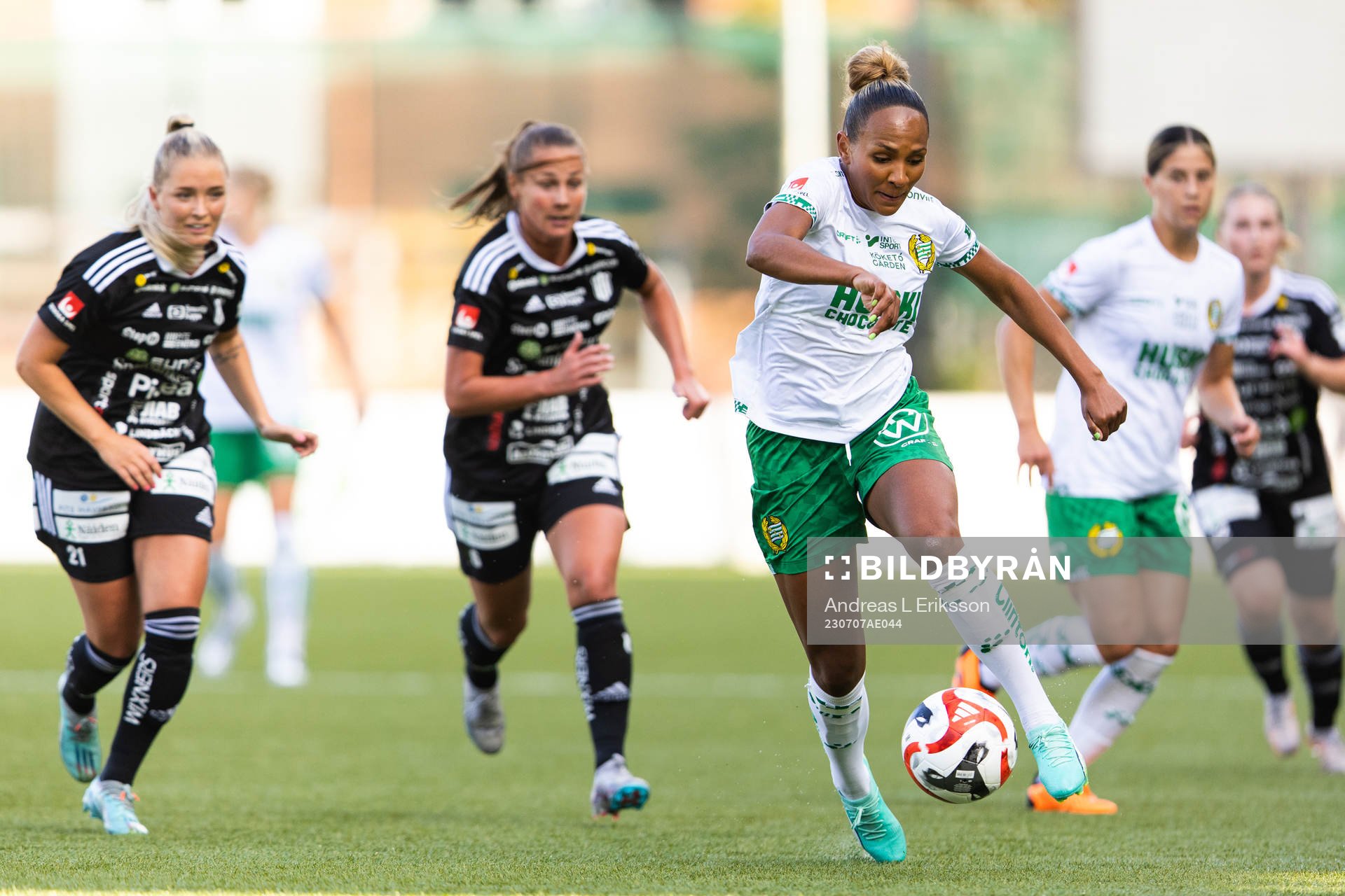 Hammarbys Madelen Janogy under fotbollsmatchen i Damallsvenskan mellan Hammarby och Piteå den 7 juli 2023 i Stockholm. 