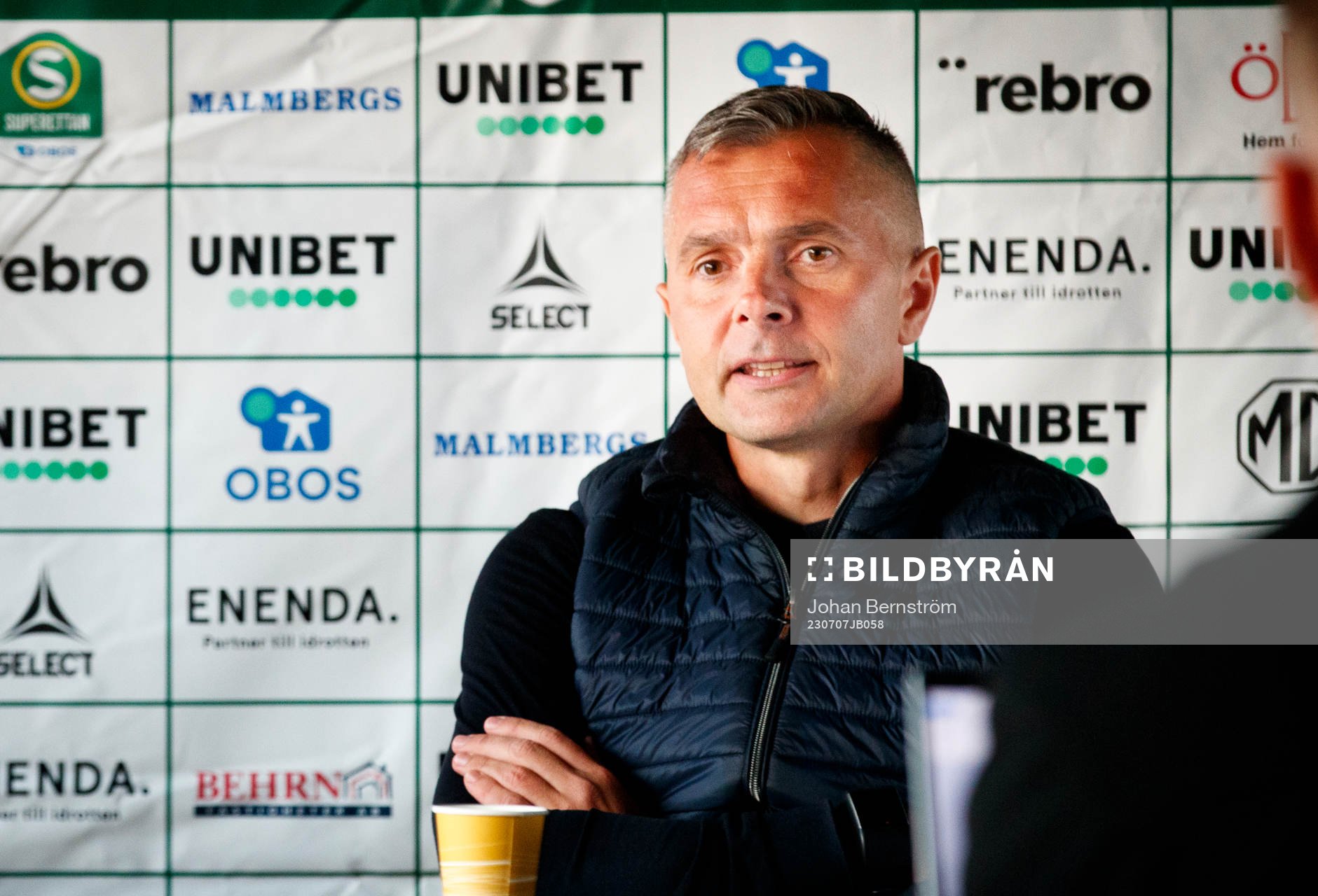 Östers tränare Srdjan Tufegdzic på presskonferensen efter fotbollsmatchen i Superettan mellan Örebro och Öster den 7 juli 2023 i Örebro. 