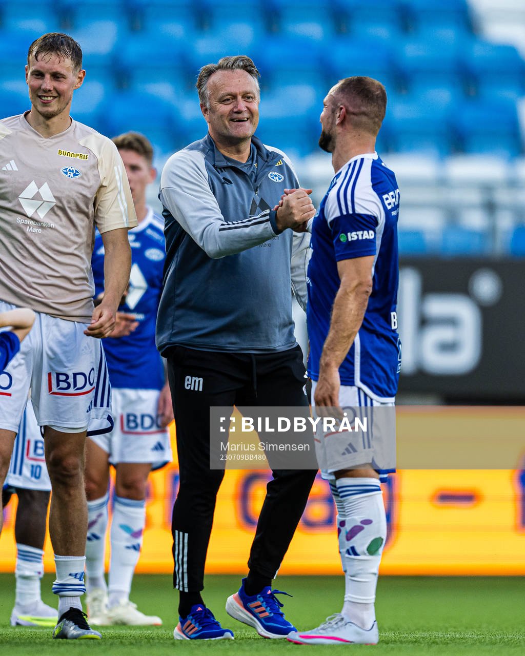 Erling Moe, head coach of Molde, and Veton Berisha of Molde