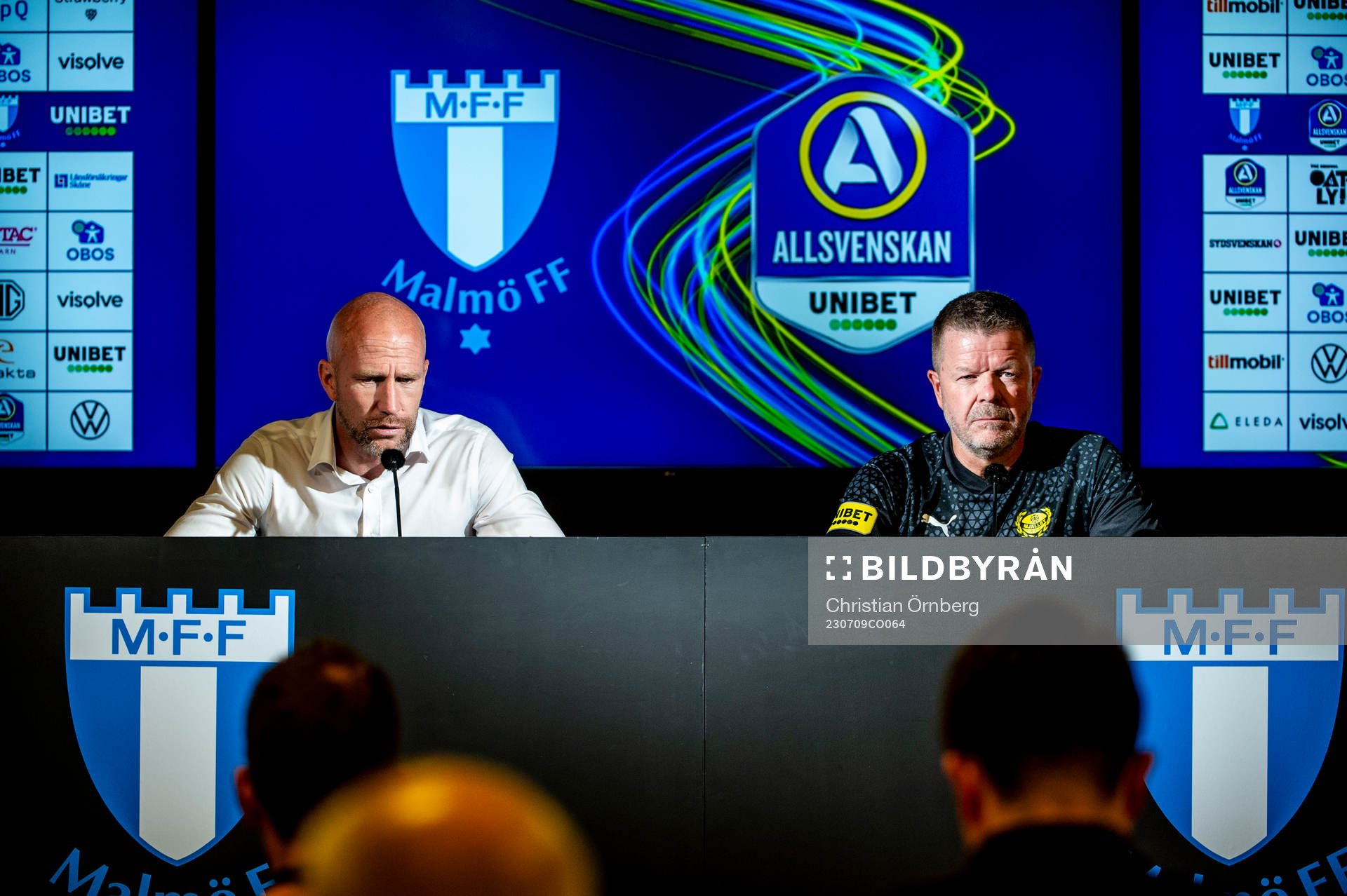 Malmö FFs tränare Henrik Rydström och Mjällbys tränare