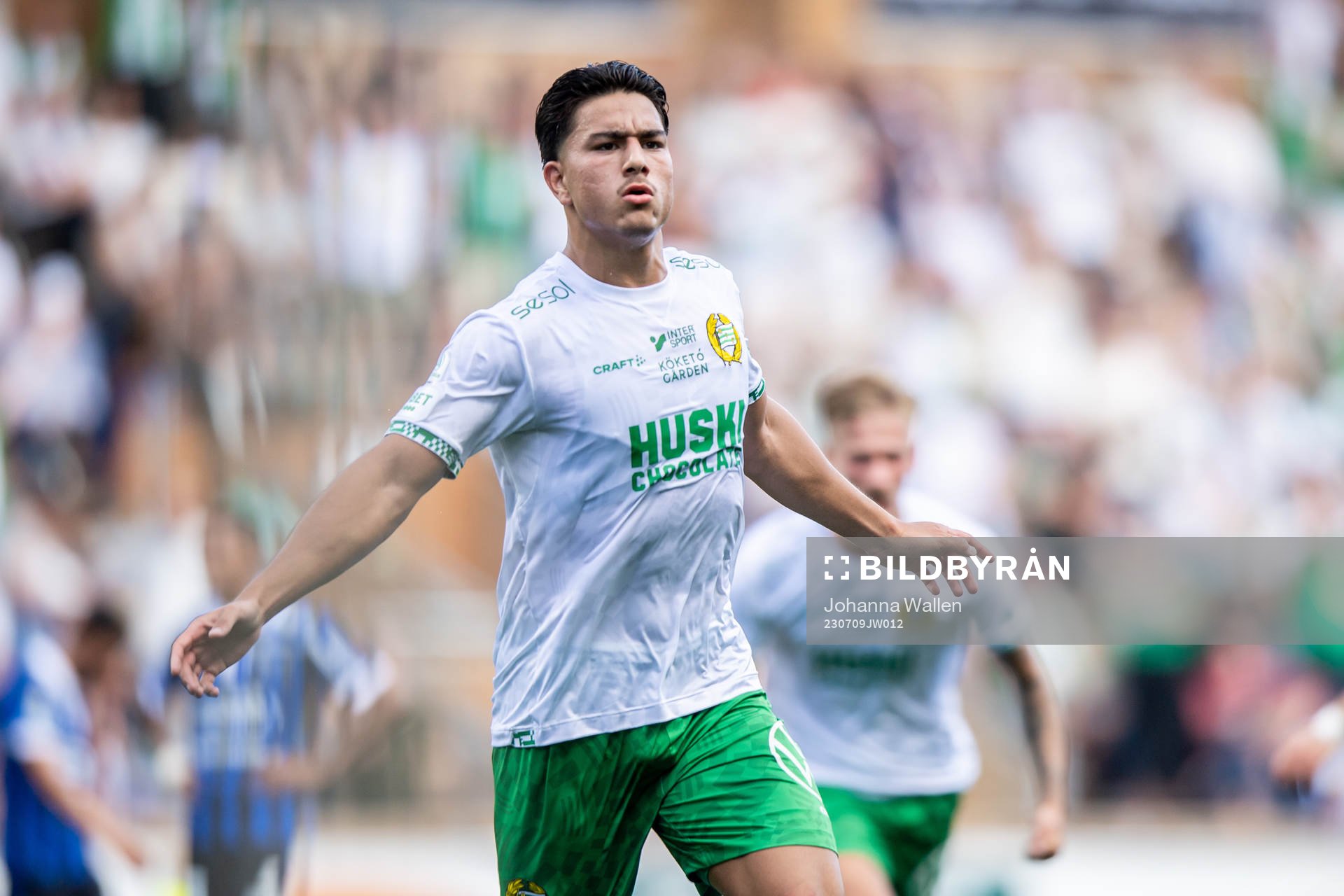 Hammarbys Jusef Erabi jublar efter 0-1 under fotbollsmatchen i Allsvenskan mellan Sirius och Hammarby den 9 juli 2023 i Uppsala. 
