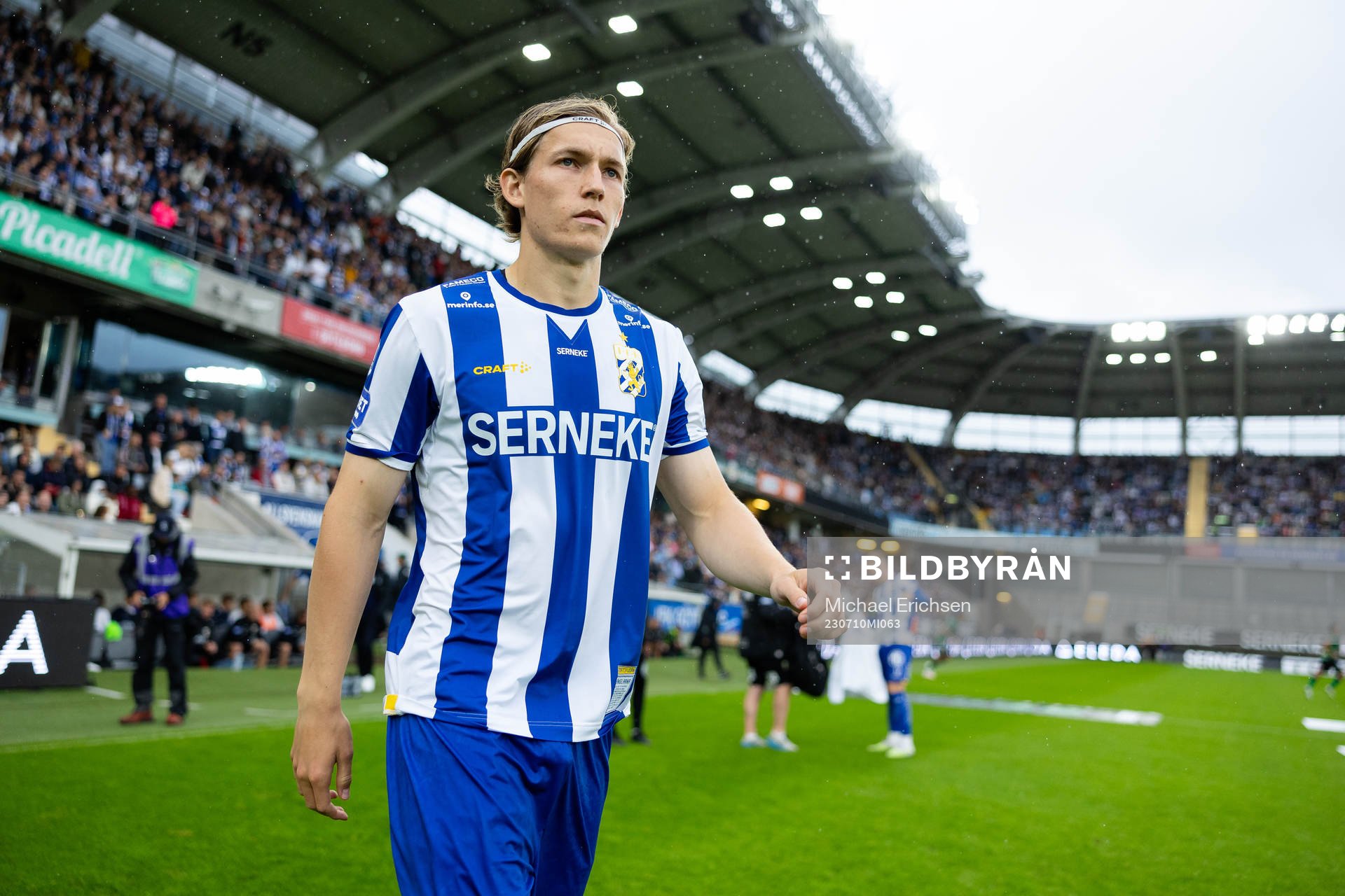IFK Göteborgs Johan Bångsbo innan fotbollsmatchen i Allsvenskan mellan IFK Göteborg och Varberg den 10 juli 2023 i Göteborg. 