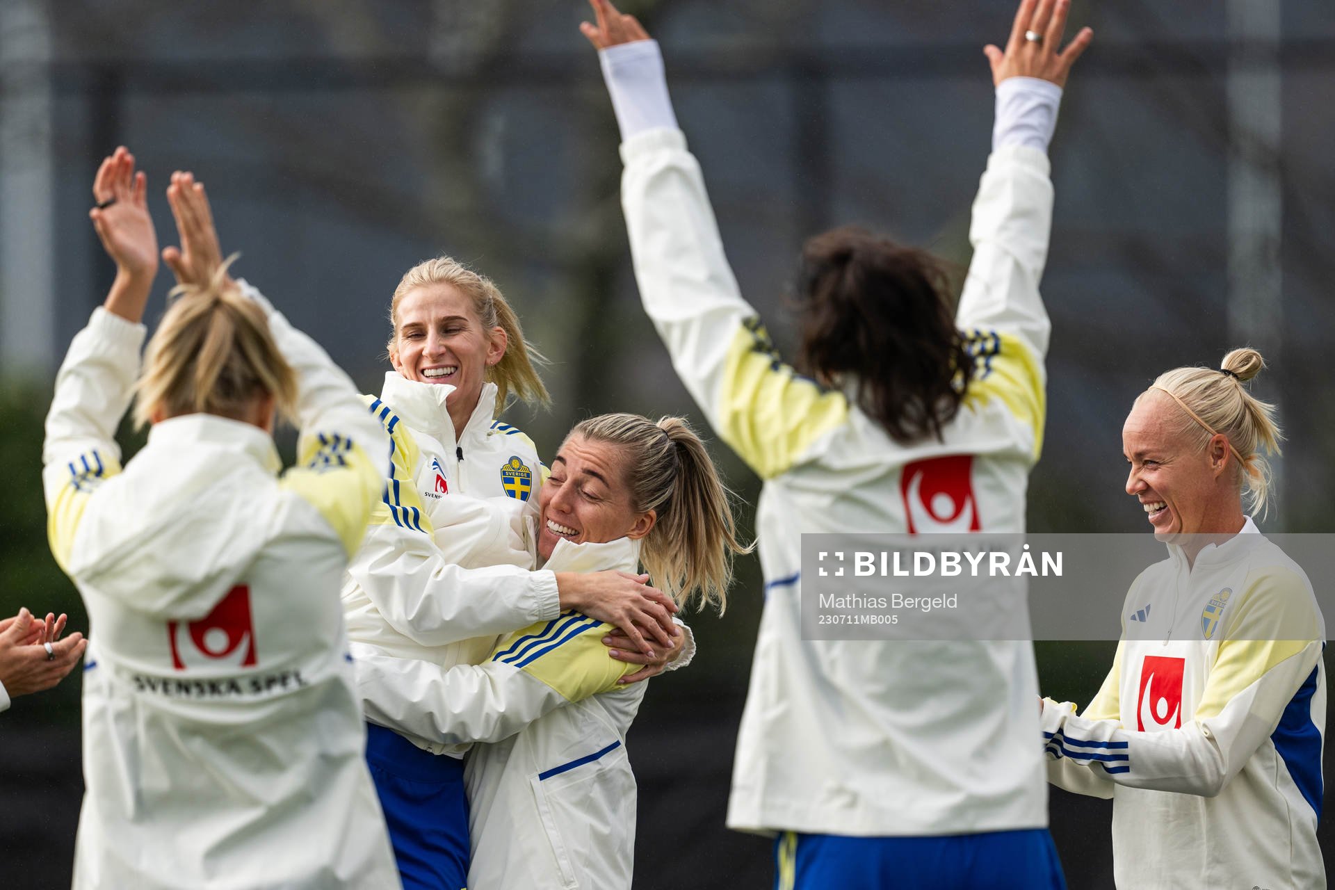 Sofia Jakobsson is lifted by Linda Sembrant of the Swedish