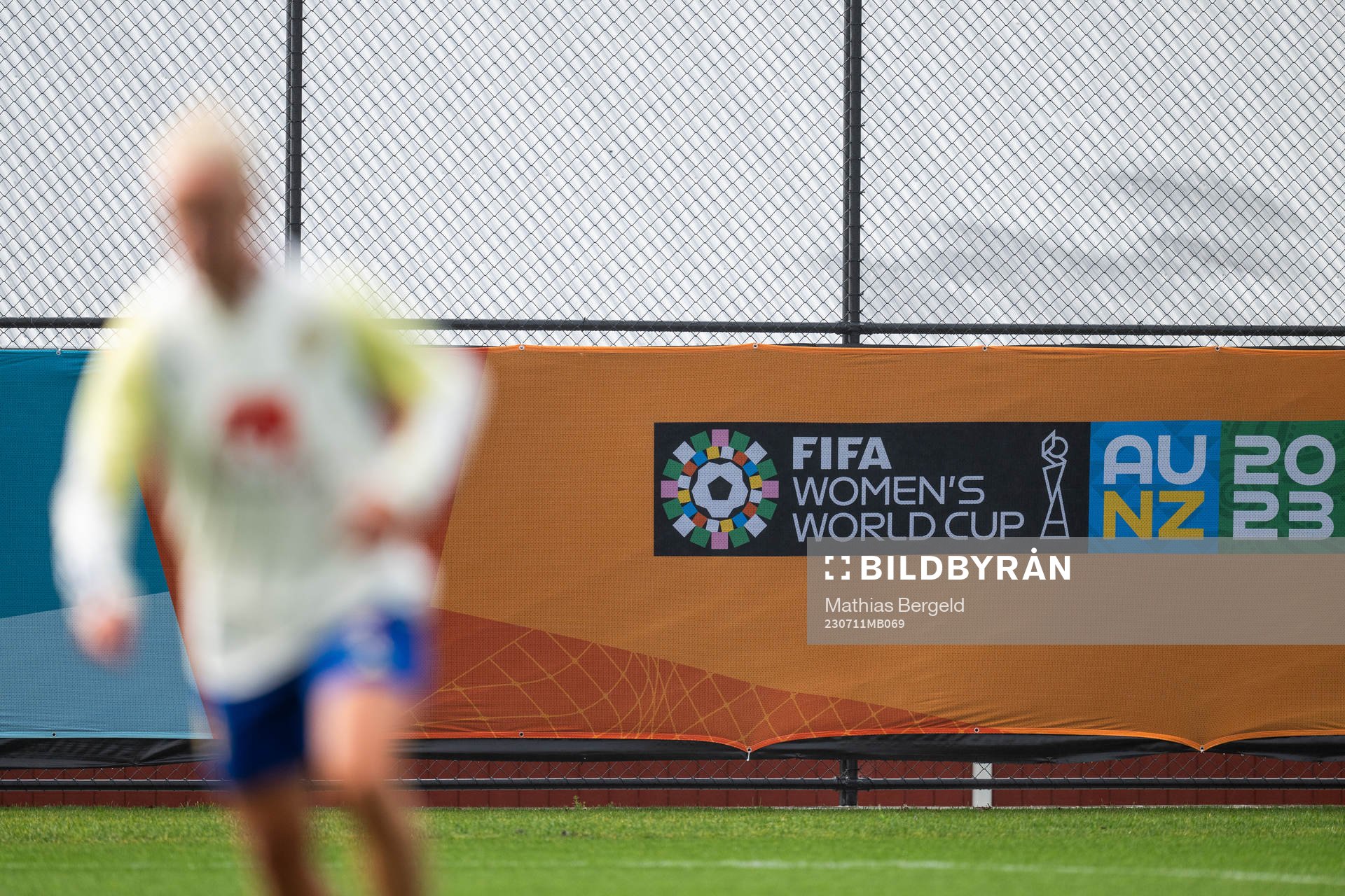 The logo for the FIFA Women's World Cup is seen behind a