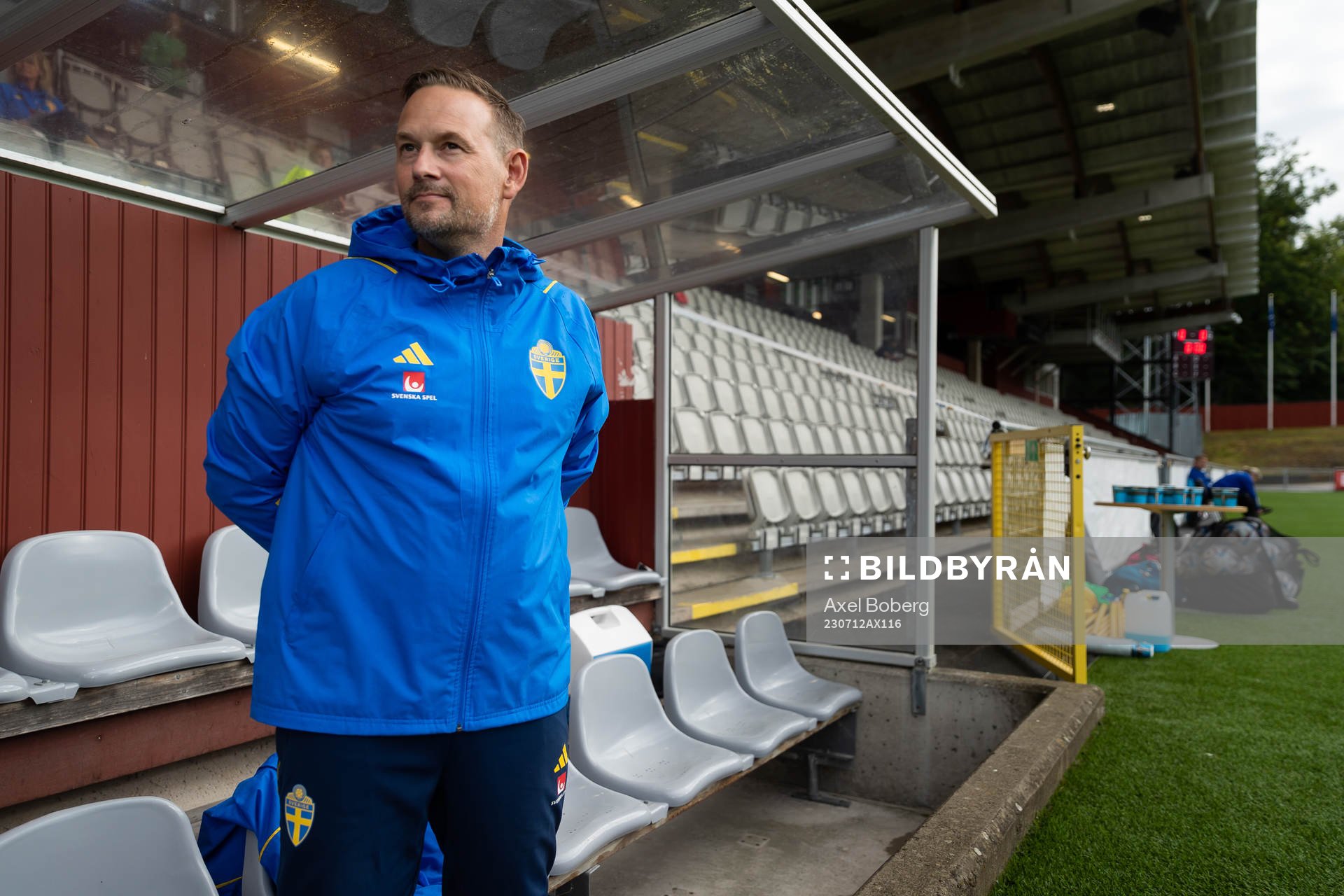 Head coach Martin Qvarmans Möller of Sweden ahead of the international friendly U23 football match between Sweden and China on July 12, 2023 in Jönköping.