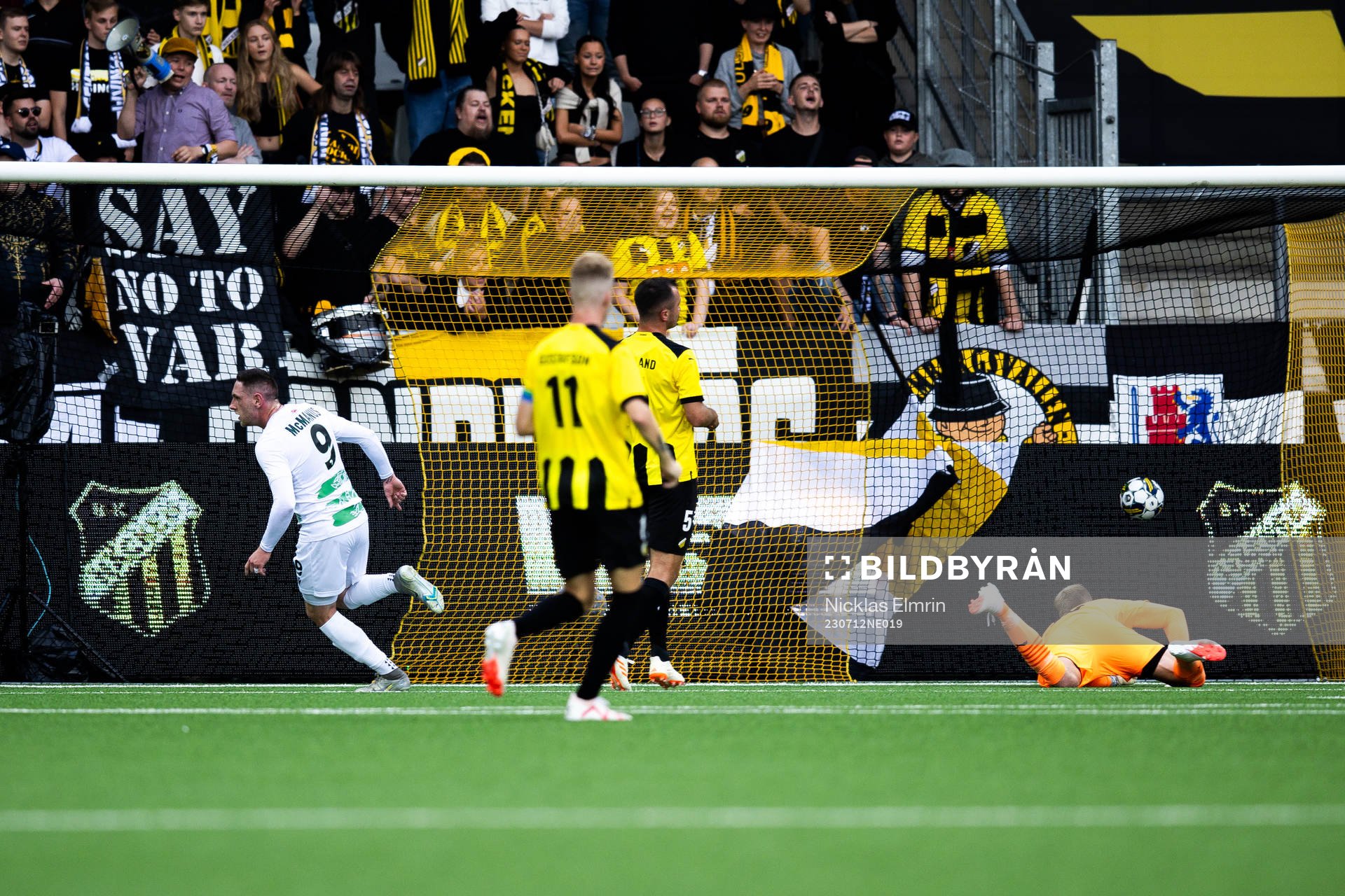 Declan McManus of The New Saints celebrates
