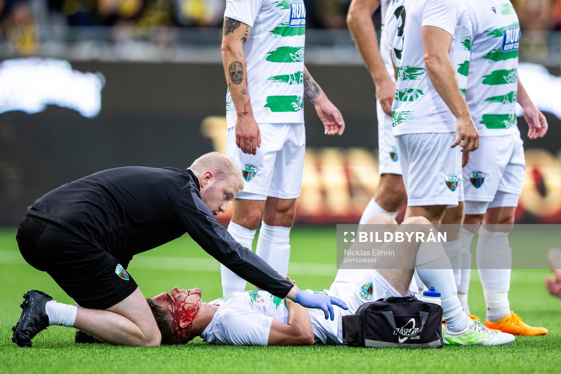 Josh Daniels of The New Saints recieves medical attention
