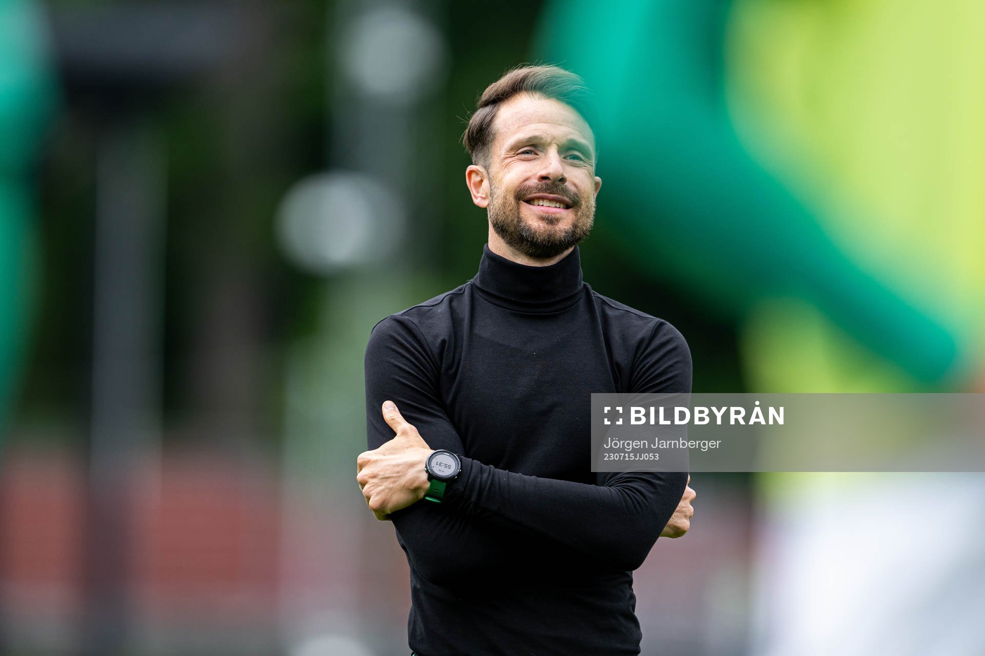 Jönköpings Södras tränare Andres Garcia är glad efter fotbollsmatchen i Superettan mellan Jönköpings Södra och GIF Sundsvall den 15 juli 2023 i Jönköping.