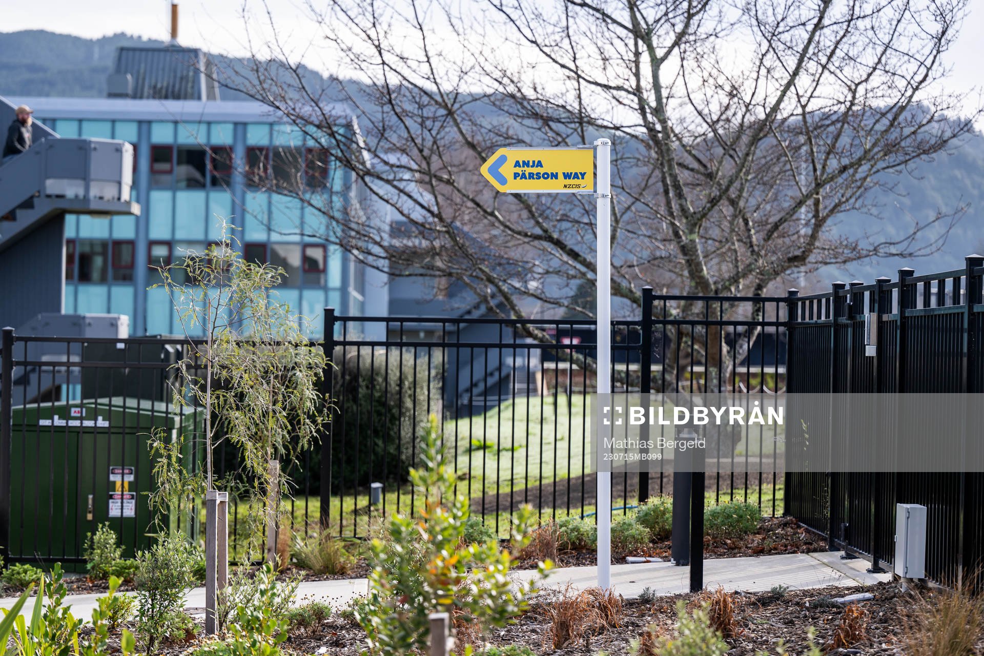 A road sign which reads ”Anja Pärson Way” (named after the Swedish alpine skier) during a tour of the Swedish women's national football teams base camp ahead of the FIFA Women's World Cup on July 15, 2023 in Upper Hutt.
