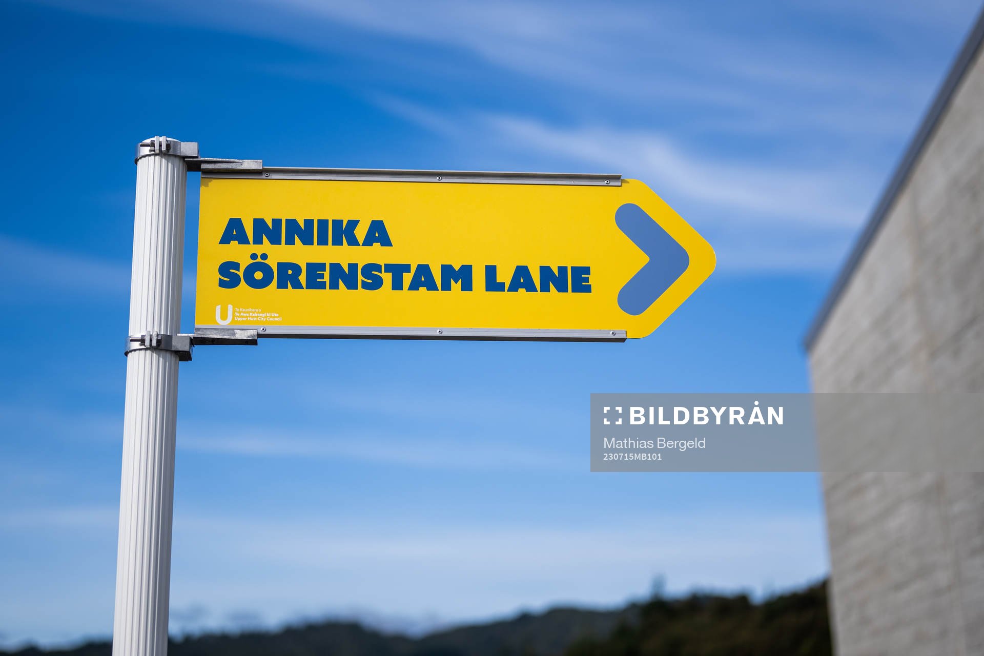 A road sign which reads ”Annika Sörenstam Lane” (named after the Swedish golfer) during a tour of the Swedish women's national football teams base camp ahead of the FIFA Women's World Cup on July 15, 2023 in Upper Hutt.