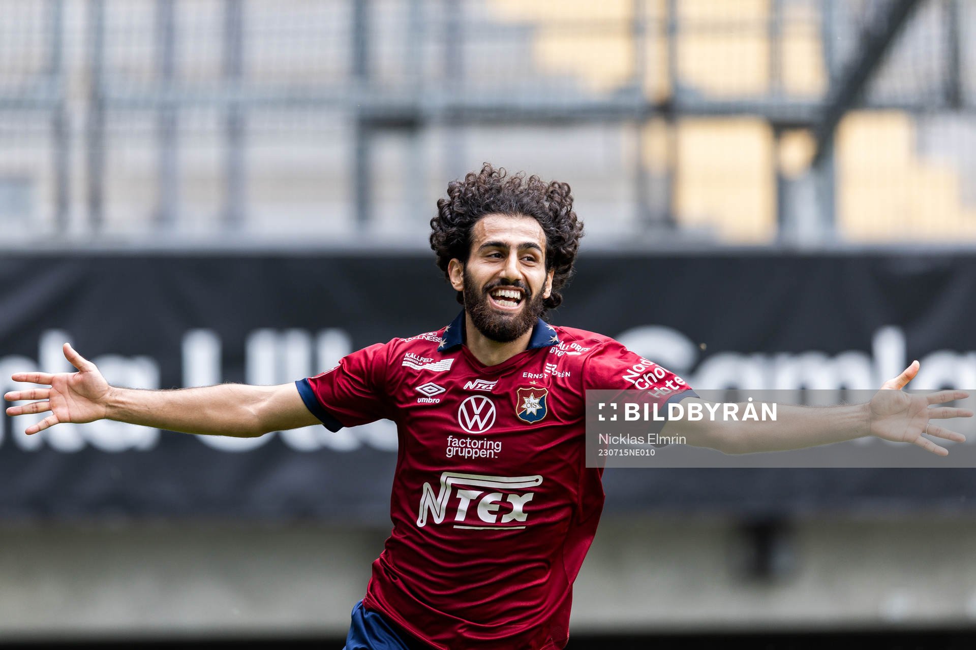 Örgrytes Hady Saleh Karim jublar efter 1-0 under fotbollsmatchen i Superettan mellan Örgryte och Helsingborg den 15 juli 2023 i Göteborg.