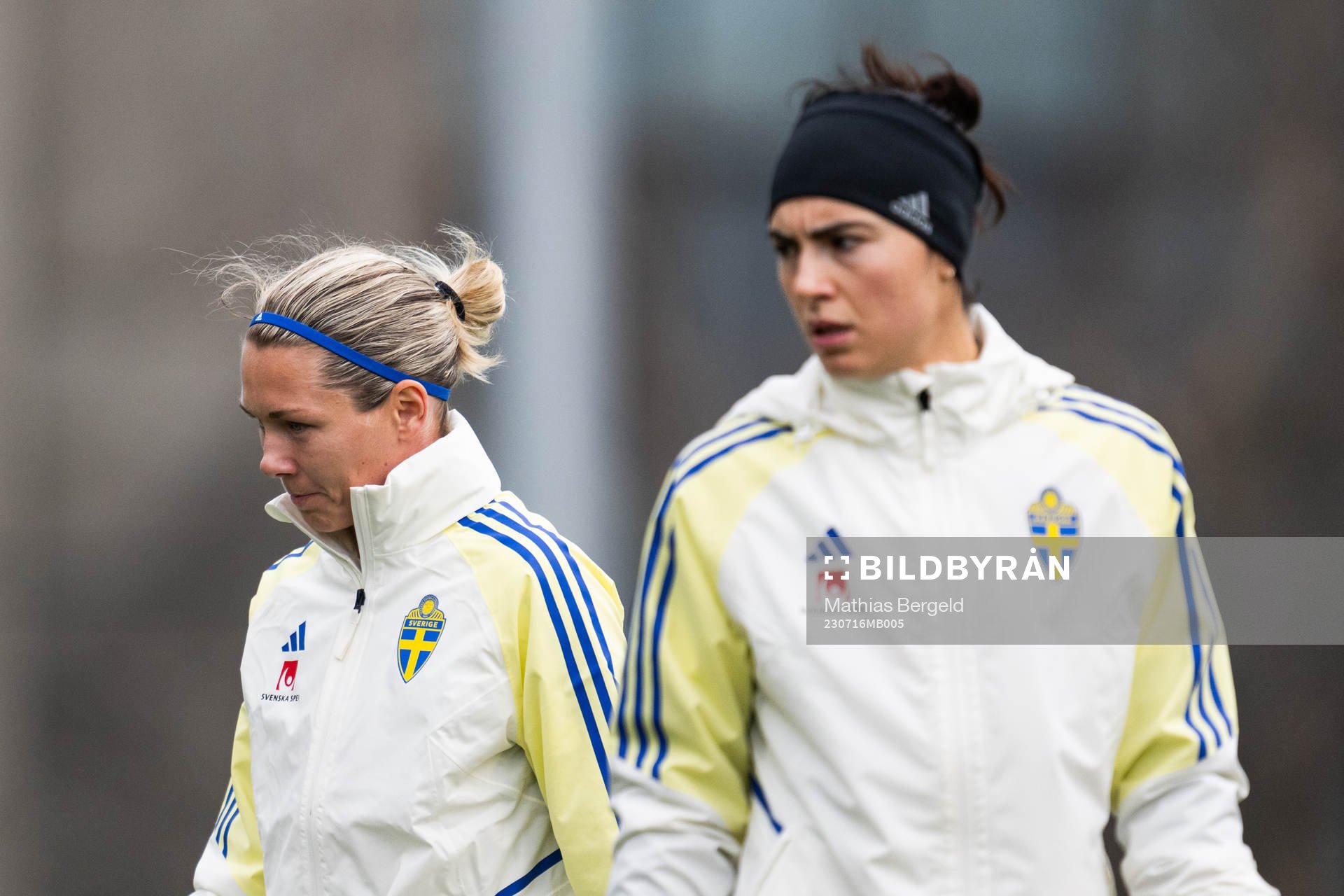 Goalkeeper Jennifer Falk and goalkeeper Zecira Musovic of the Swedish women's national football team at a training session ahead of the FIFA Women's World Cup on July 16, 2023 in Upper Hutt. 