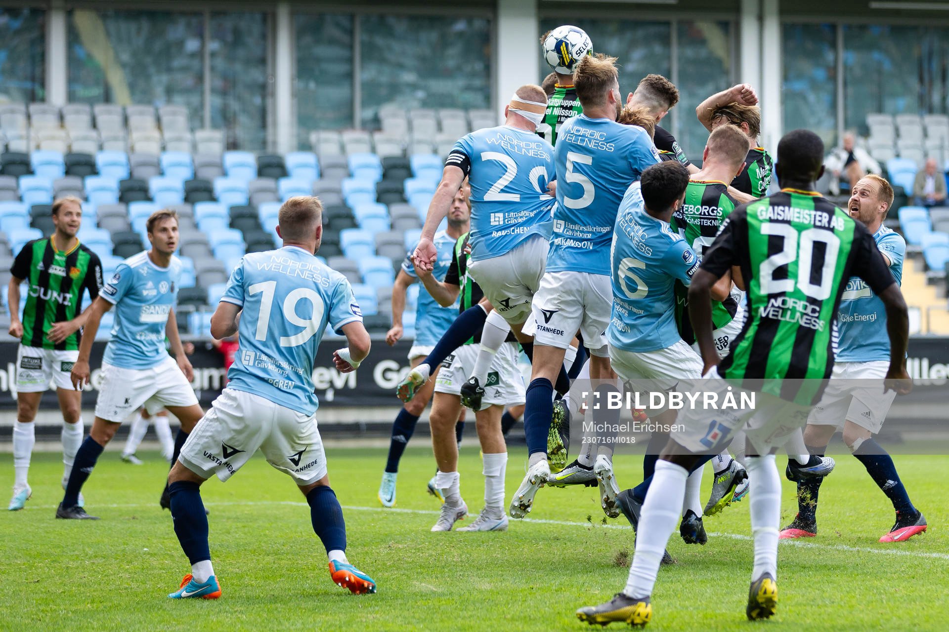GAIS Anes Cardaklija nickar in 1-1 under fotbollsmatchen i Superettan mellan GAIS och Gefle den 16 juli 2023 i Göteborg. 