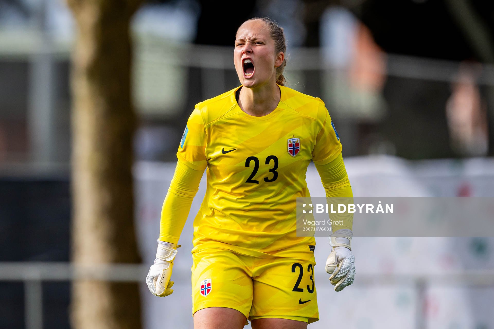 Goalkeeper Aurora Mikalsen of Norway during the behind-closed-doors practice game between Portugal and Norway ahead of the FIFA Women's World Cup on July 16, 2023 in Auckland.