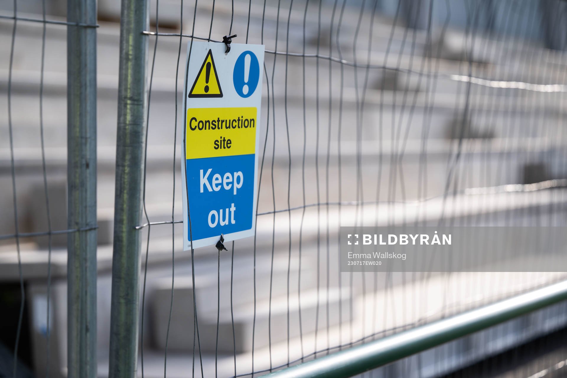 A construction site sign at Park Hall Stadium