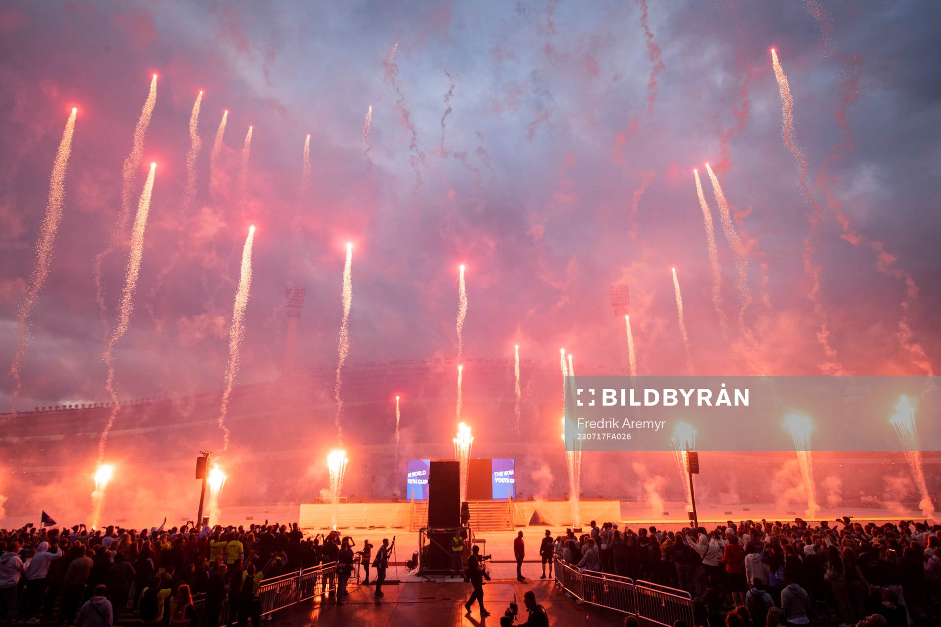 fyrverkeri under invigningen av Gothia Cup den 17 juli 2023 i Göteborg. 