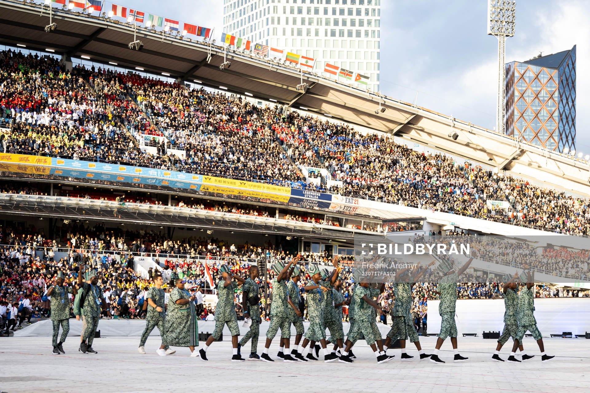 Deltagare från Nigeria under invigningen av Gothia Cup den 17 juli 2023 i Göteborg. 