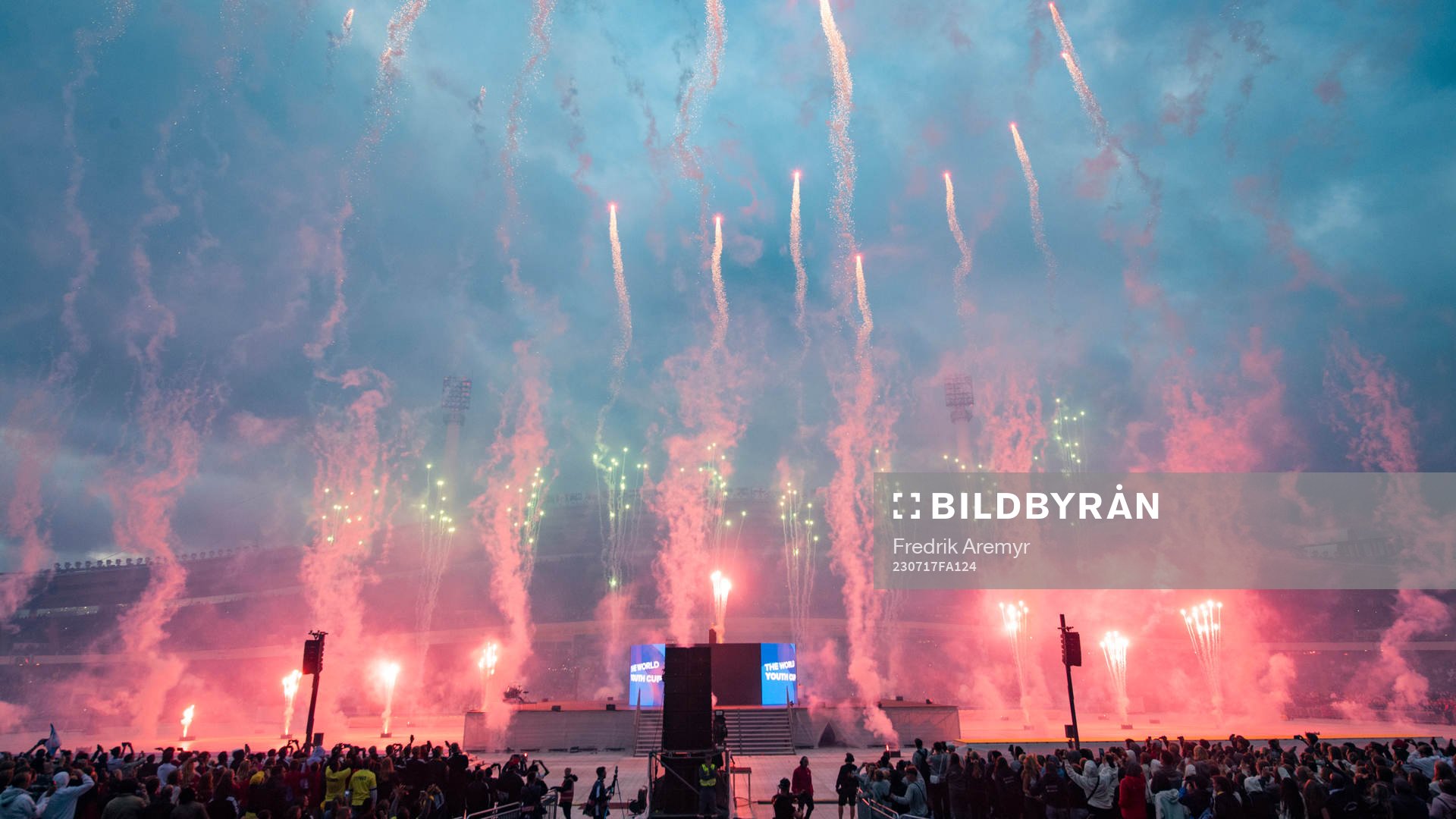 fyrverkeri under invigningen av Gothia Cup den 17 juli 2023 i Göteborg. 