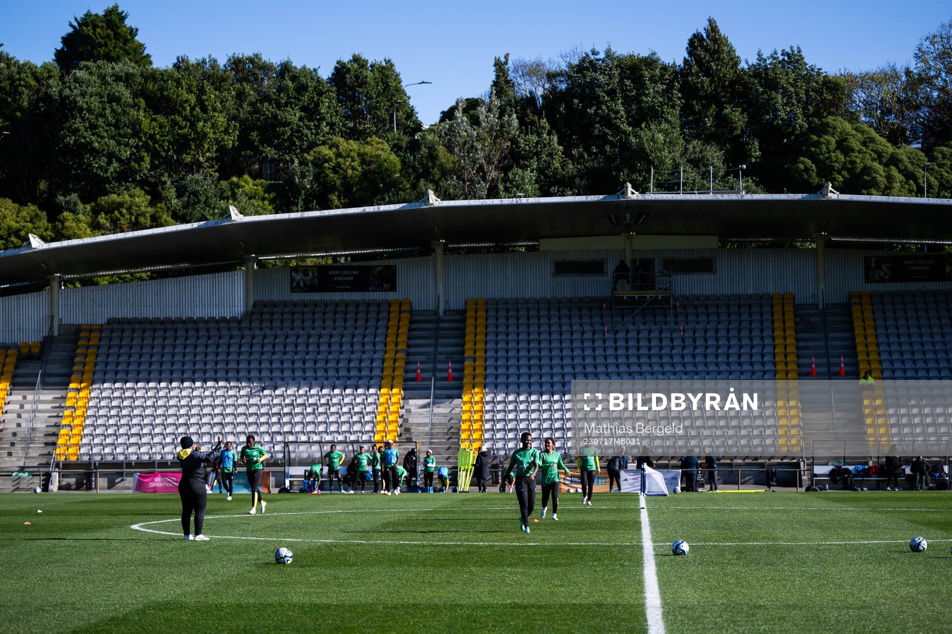 Players of the South African women's national football team at a training session ahead of the FIFA Women's World Cup on July 17, 2023 in Porirua.