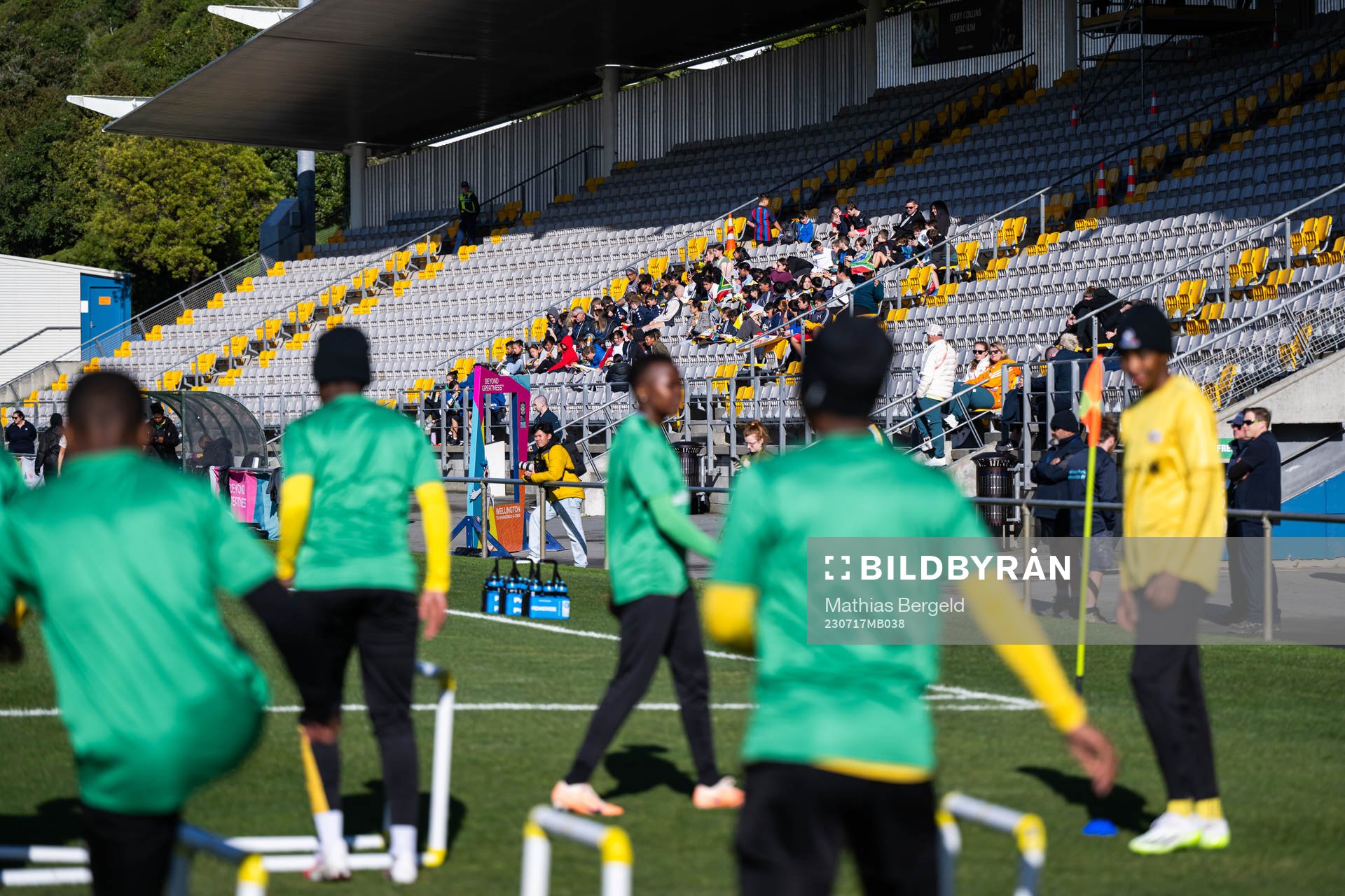 Children in the stands at a training session with the South