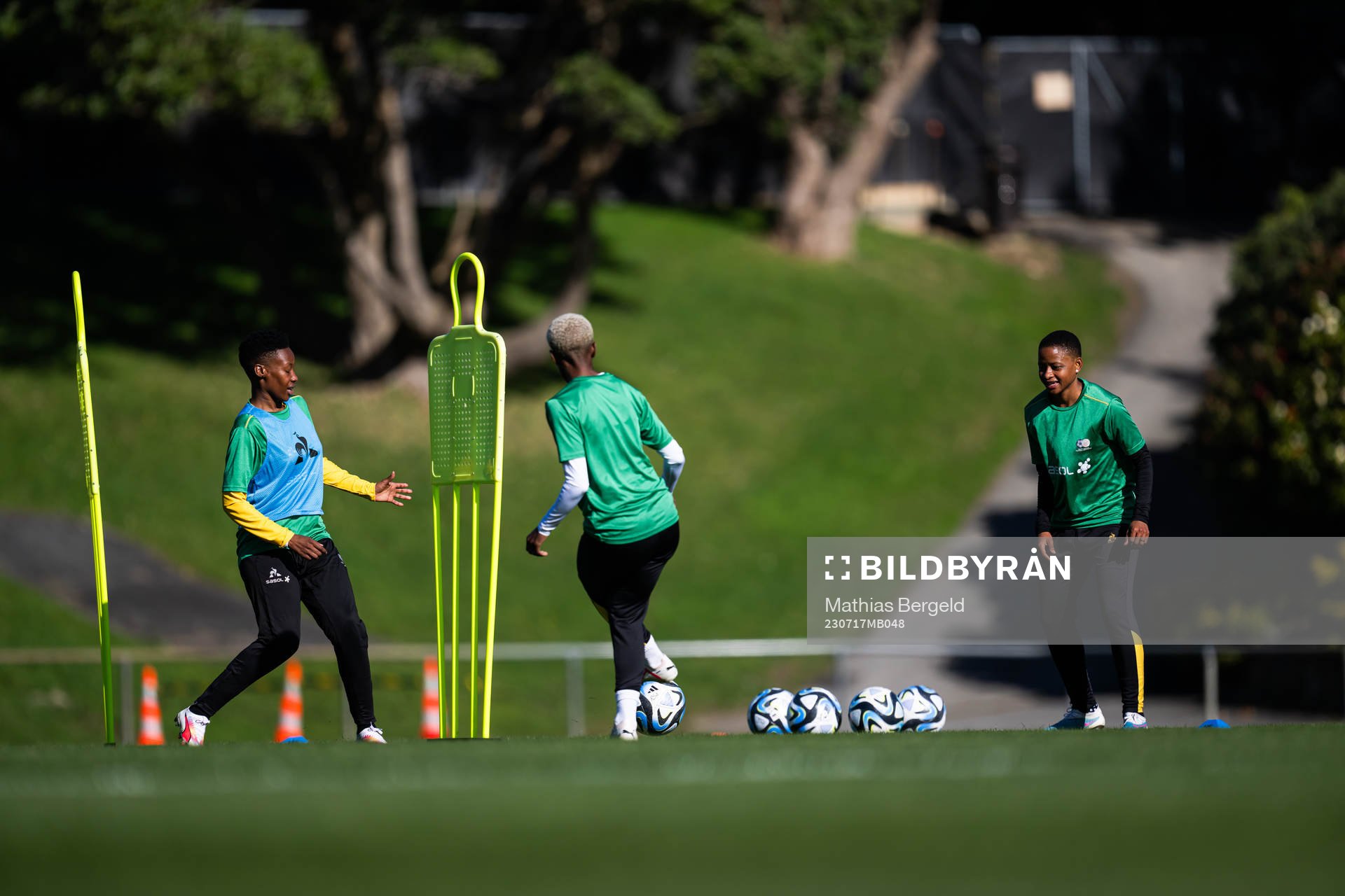 Refiloe Jane (right) of the South African women's national football team at a training session ahead of the FIFA Women's World Cup on July 17, 2023 in Porirua.