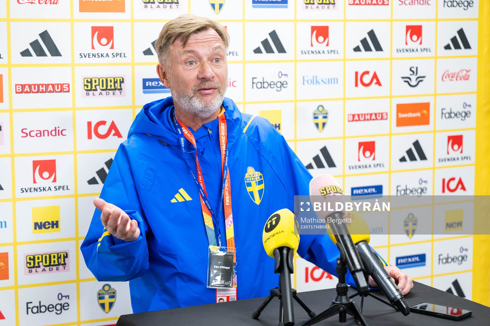 Head coach Peter Gerhardsson of the Swedish women's national football team at a press event ahead of the FIFA Women's World Cup on July 17, 2023 in Wellington.
