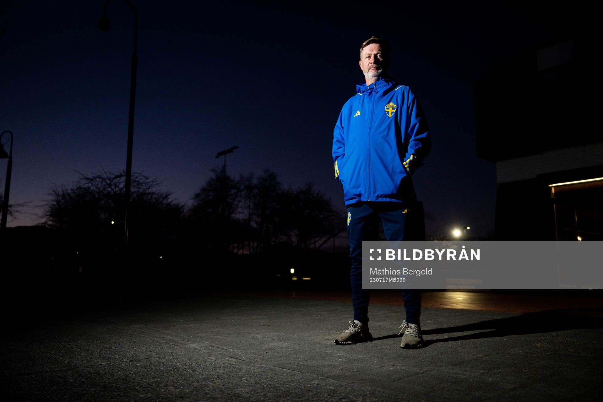 Head coach Peter Gerhardsson of the Swedish women's national football team poses for a portrait at a press event ahead of the FIFA Women's World Cup on July 17, 2023 in Wellington.