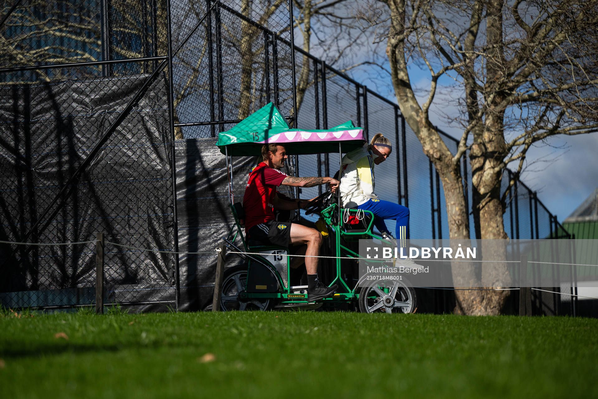 Olivia Schough of the Swedish women's national football team leave on a bike after a training session ahead of the FIFA Women's World Cup on July 18, 2023 in Upper Hutt.