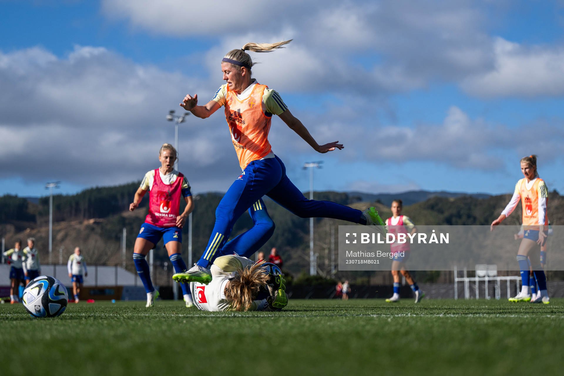 Goalkeeper Tove Enblom and Olivia Schough of the Swedish