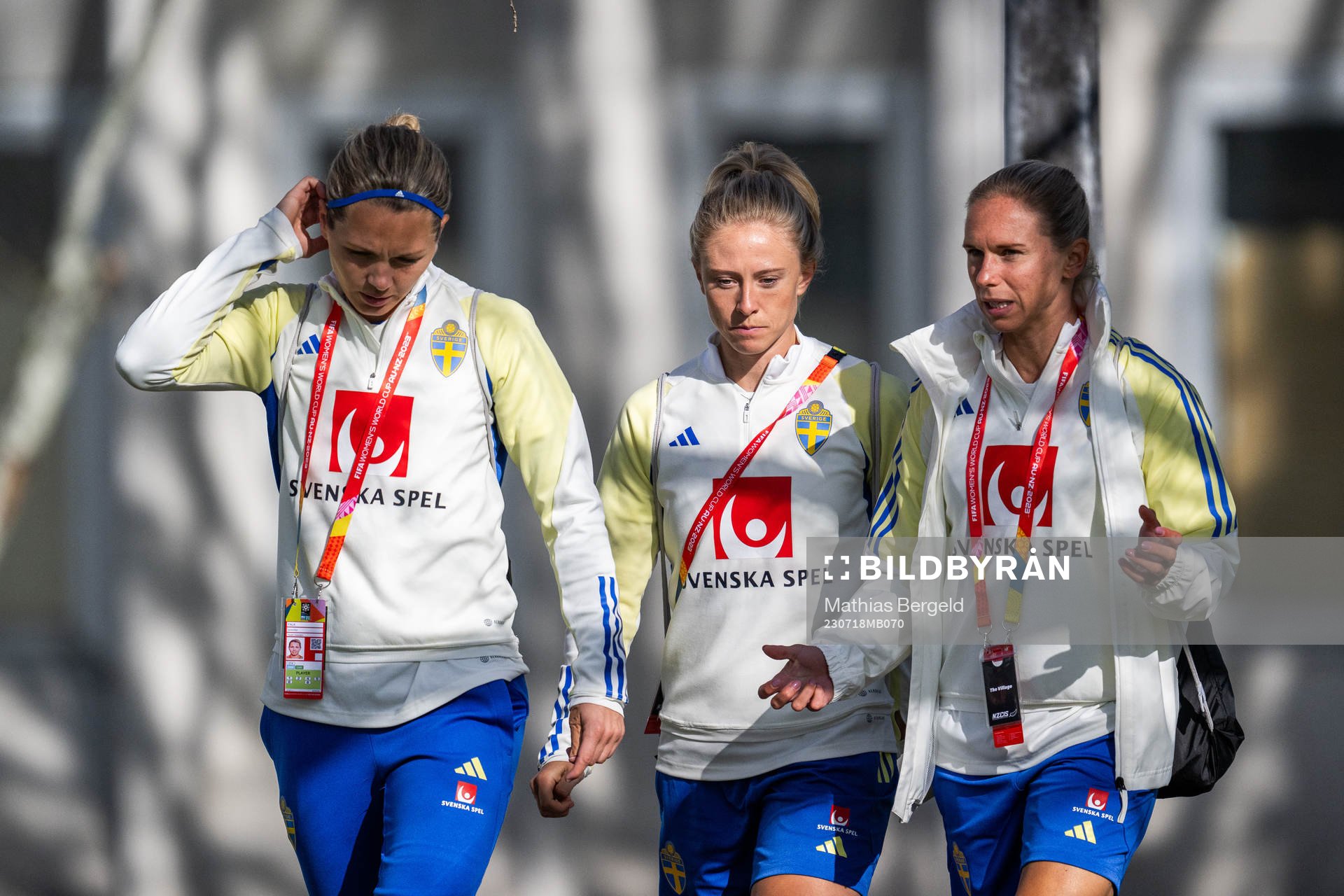 goalkeeper Jennifer Falk, Rebecka Blomqvist and Jonna Andersson of the Swedish women's national football team arrive at a training session ahead of the FIFA Women's World Cup on July 18, 2023 in Upper Hutt.