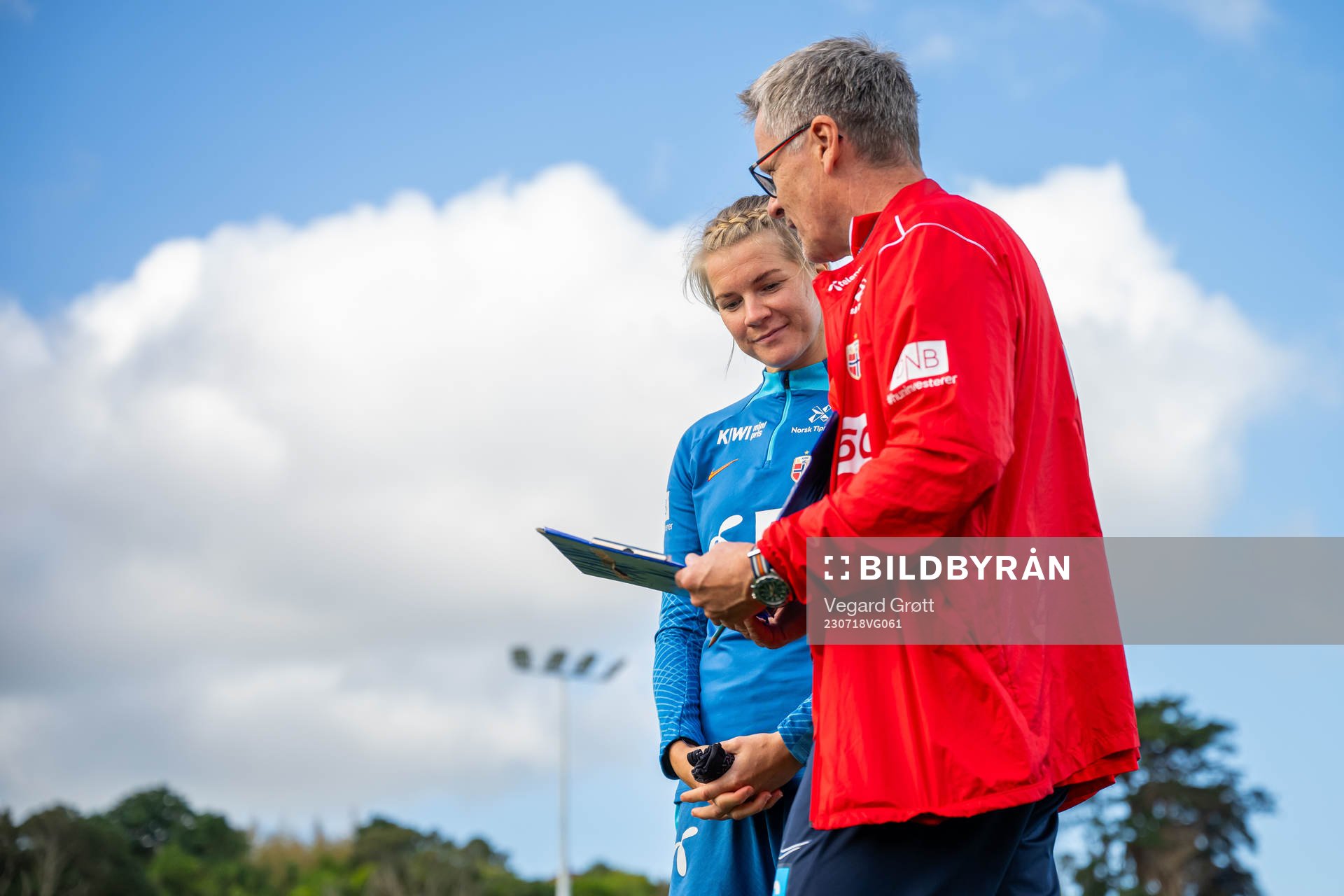 Ada Hegerberg and Halvor Lea, press officer of the