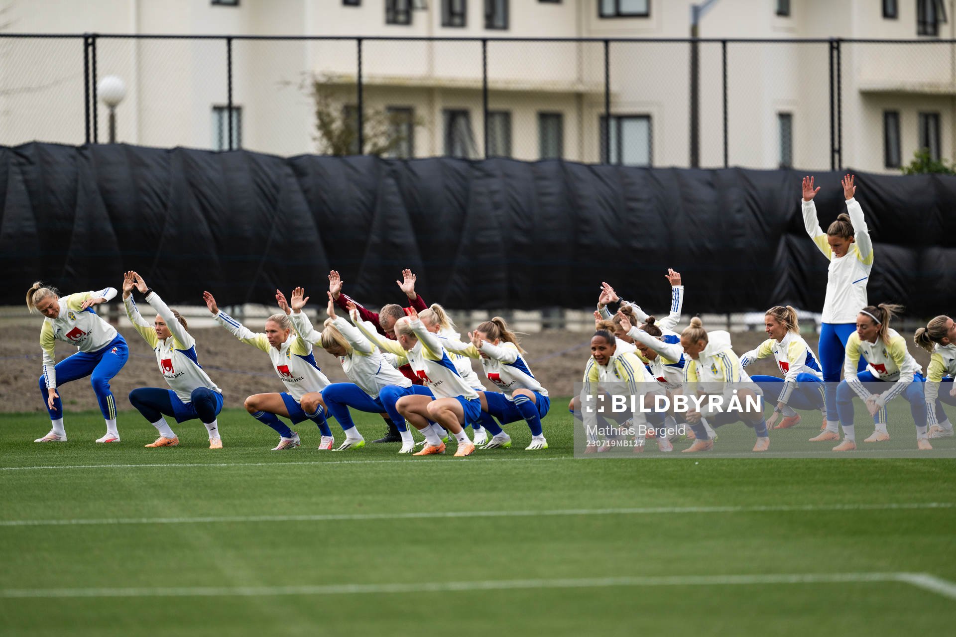 Players of the Swedish women's national football team warm